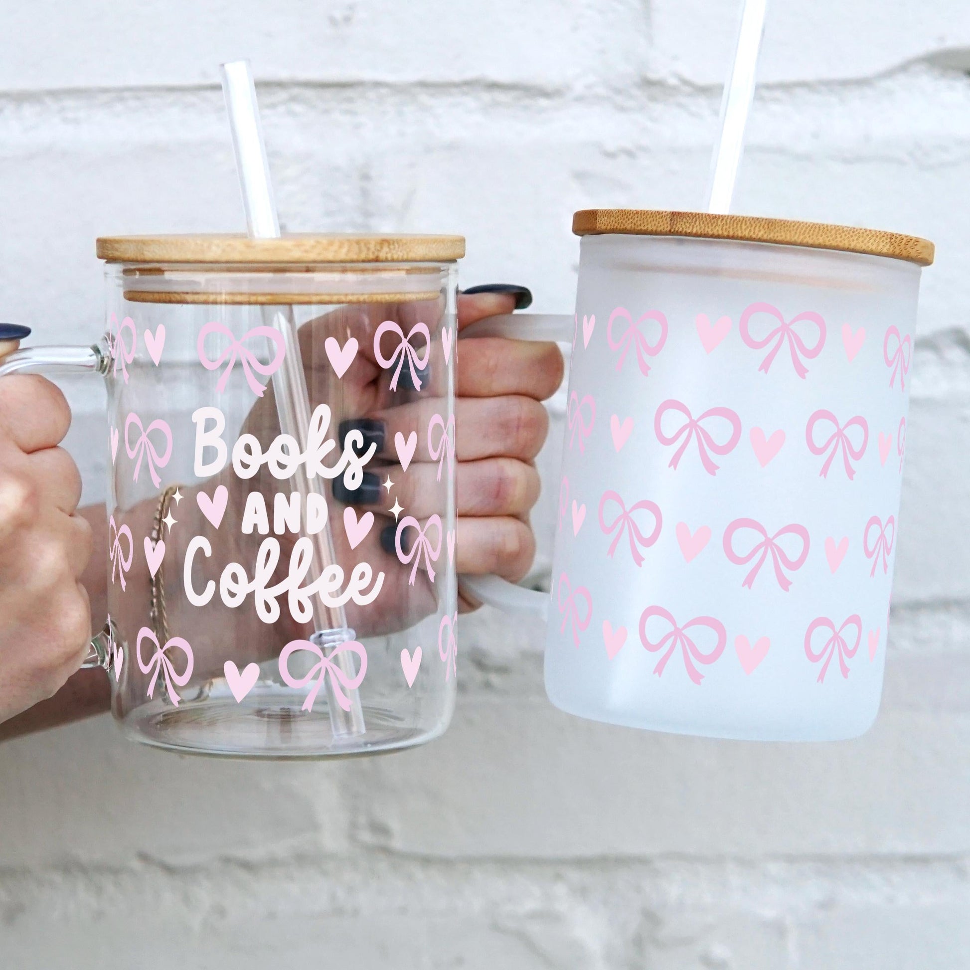 Coquette Books + Coffee 17oz Glass Mug With Lid and Straw - Sip Sip Hooray