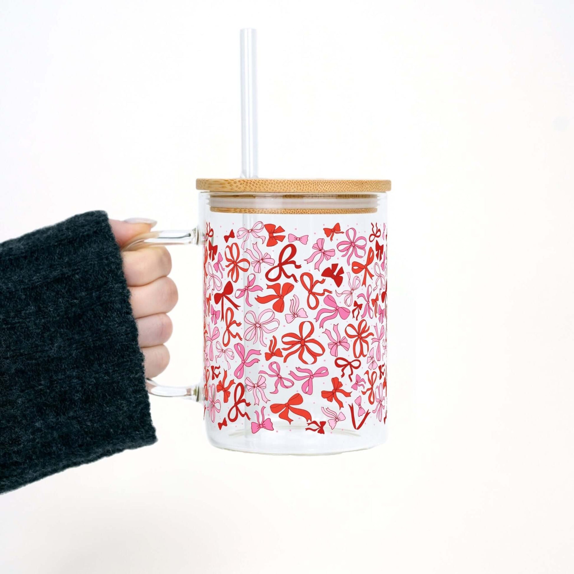 Coquette Valentine 17oz Glass Mug With Lid and Straw from Sip Sip Hooray – Mugs