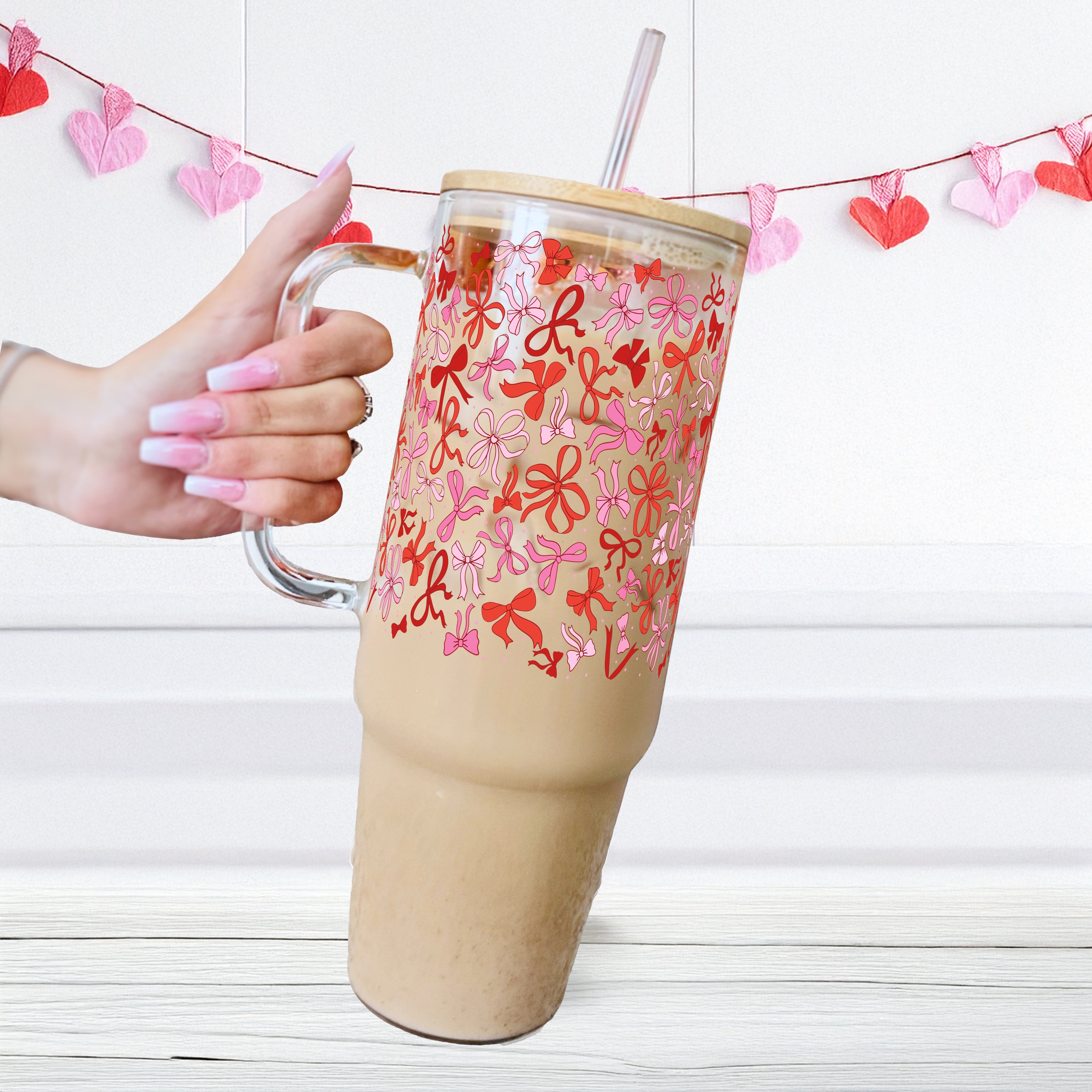 Coquette Valentine 40oz Glass or Plastic Tumbler With Lid and Straw - Sip Sip Hooray