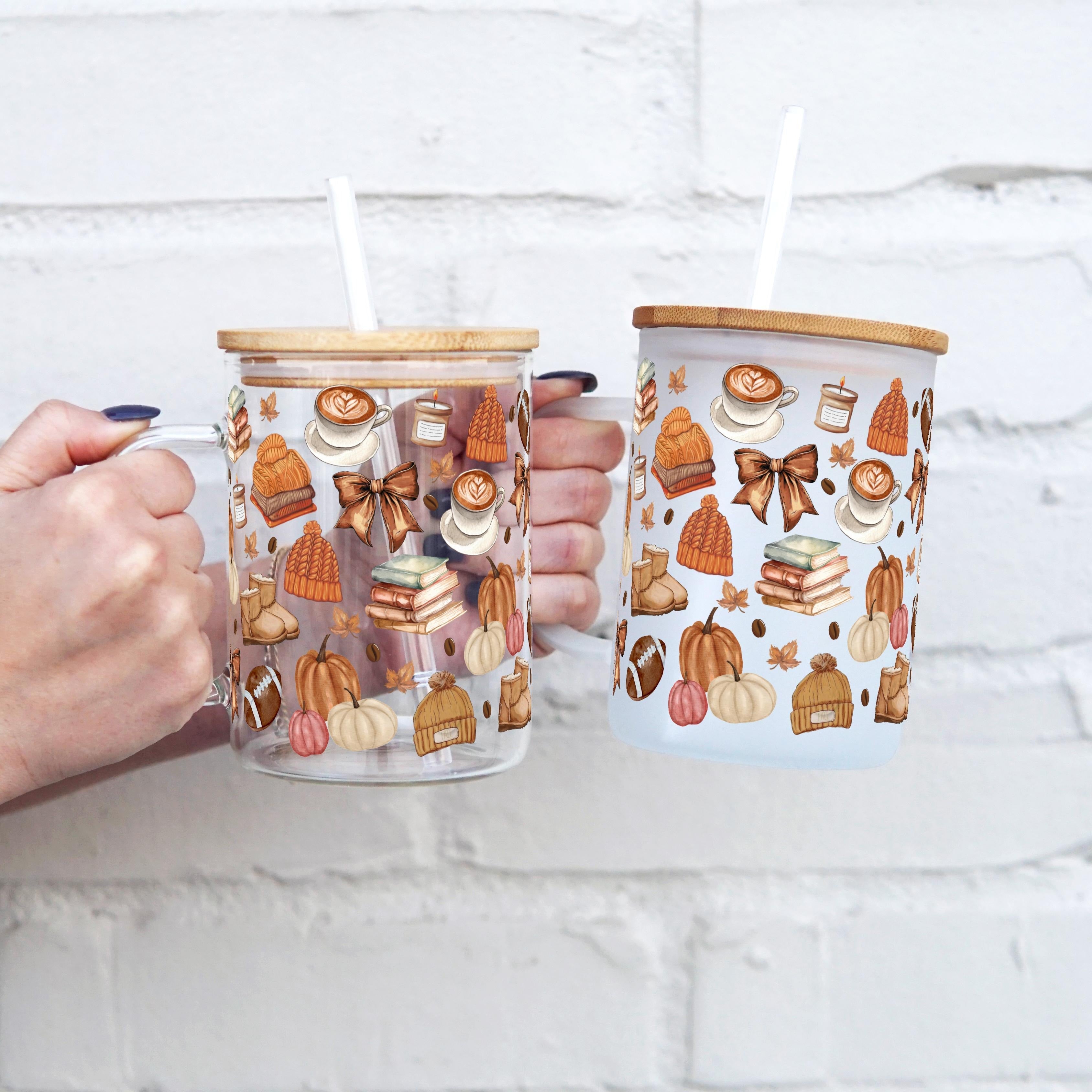 Cozy Fall Things 17oz Glass Mug With Lid and Straw - Sip Sip Hooray