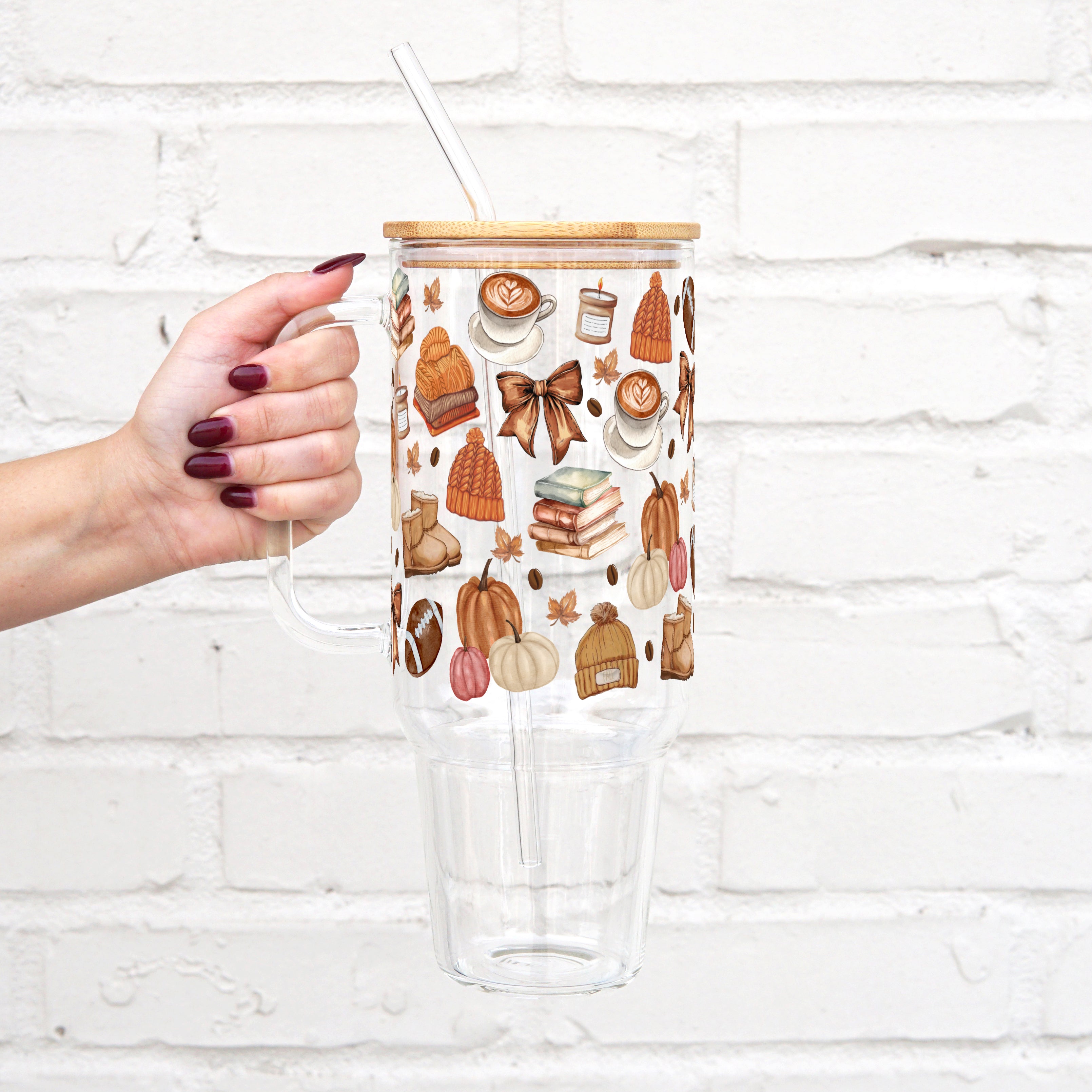 Cozy Fall Things 40oz Glass or Plastic Tumbler With Lid and Straw - Sip Sip Hooray