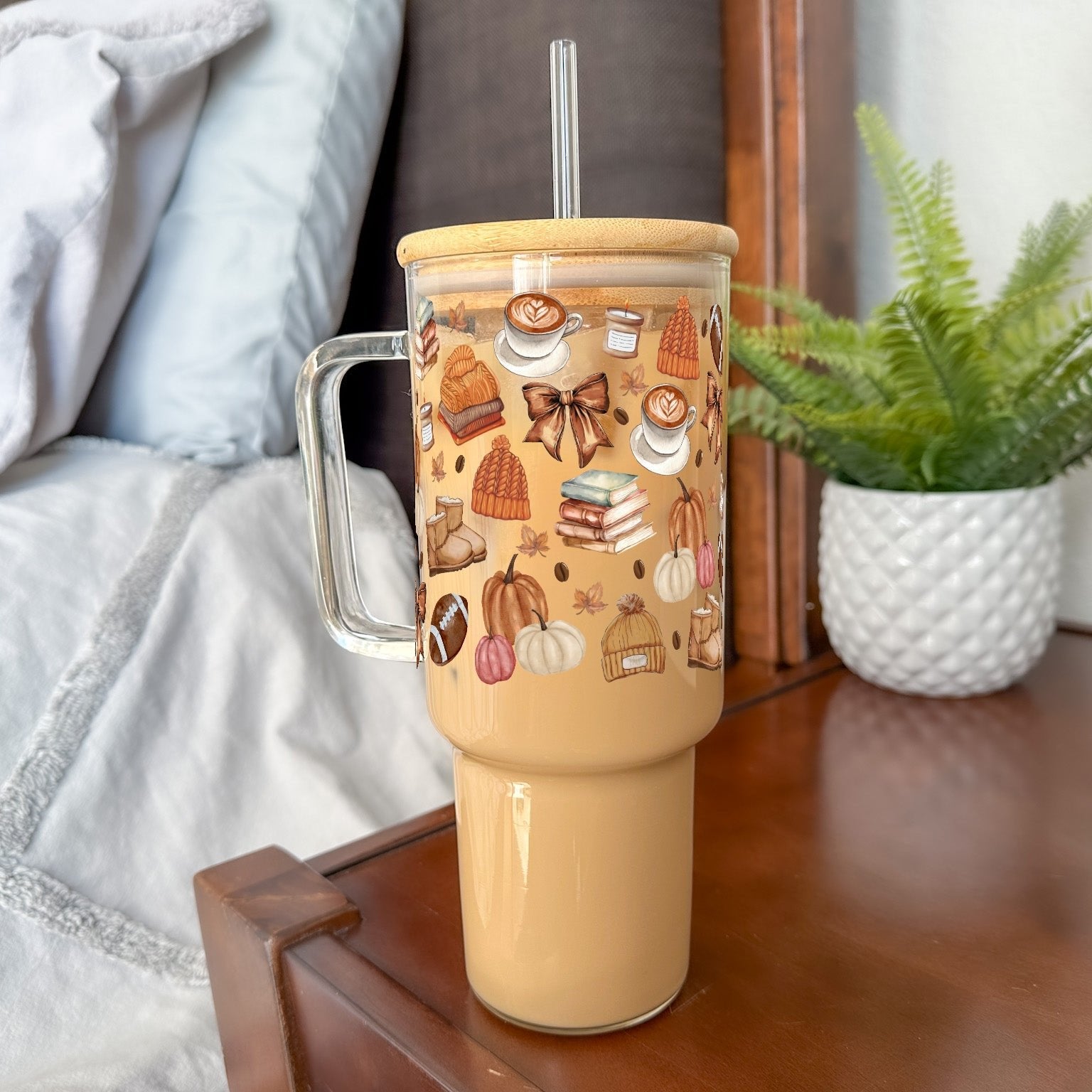 Cozy Fall Things 40oz Glass or Plastic Tumbler With Lid and Straw - Sip Sip Hooray