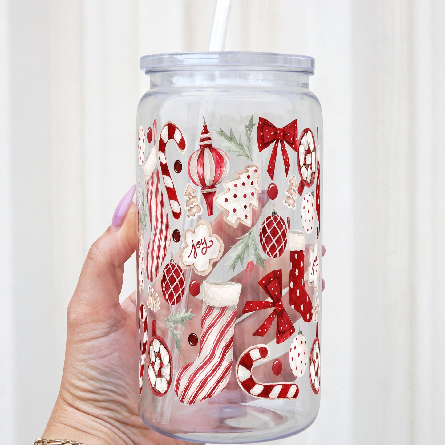 Cozy Christmas Things 16oz Acrylic Plastic Can Cup With Lid and Straw