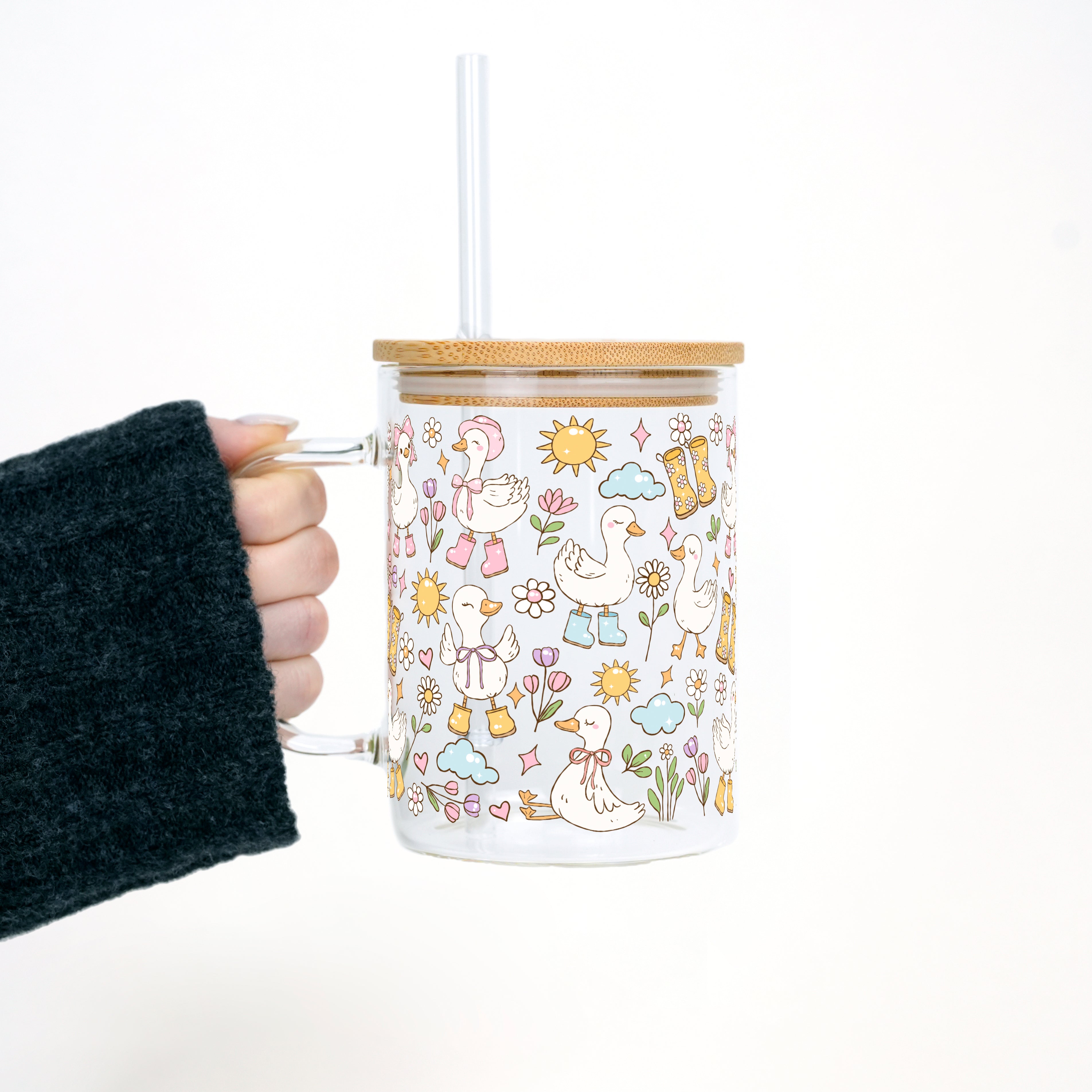 Cutie Cottage - Core Spring Goose 17oz Glass Mug With Lid and Straw - Sip Sip Hooray