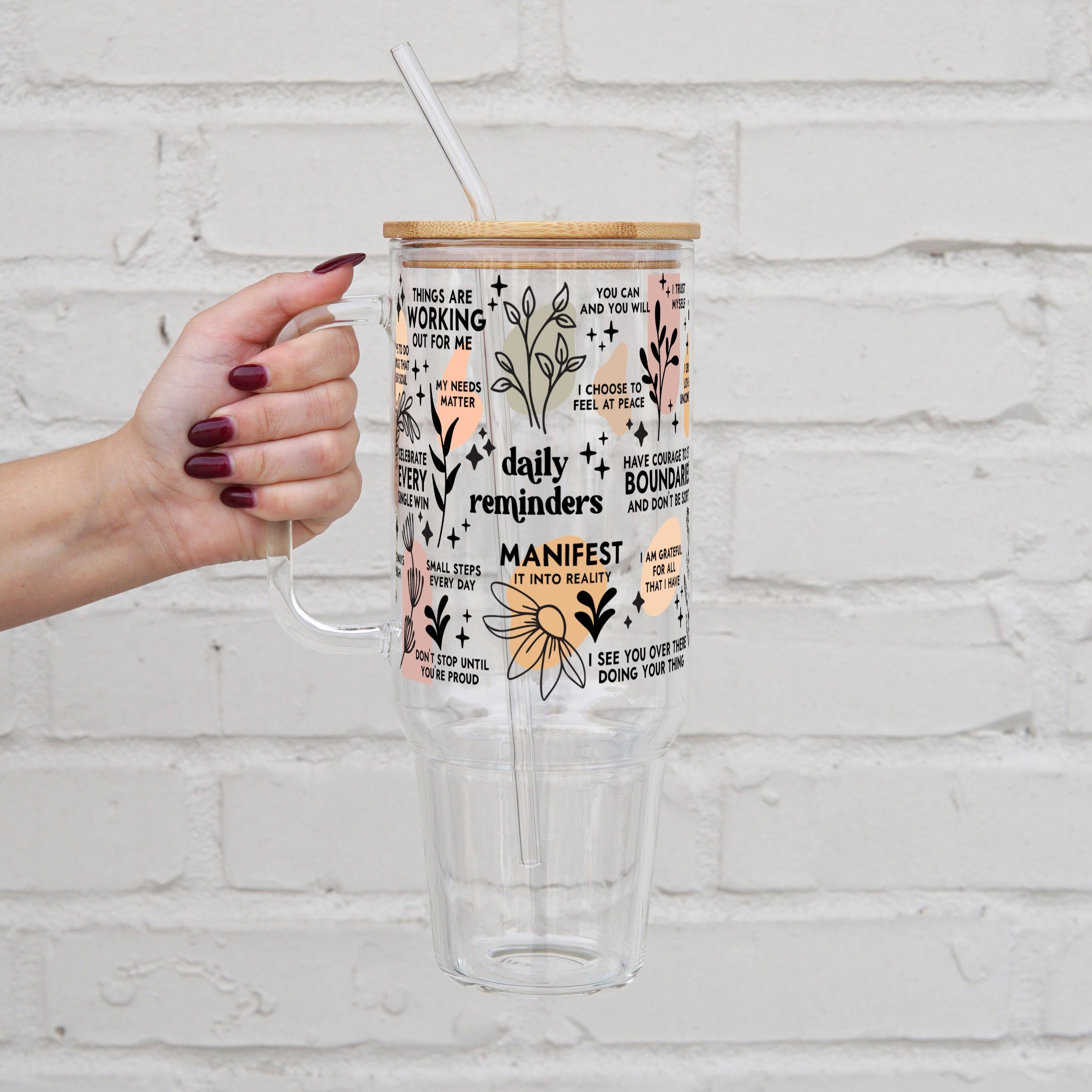 Daily Reminder 40oz Glass Or Plastic Tumbler With Lid and Straw - Sip Sip Hooray