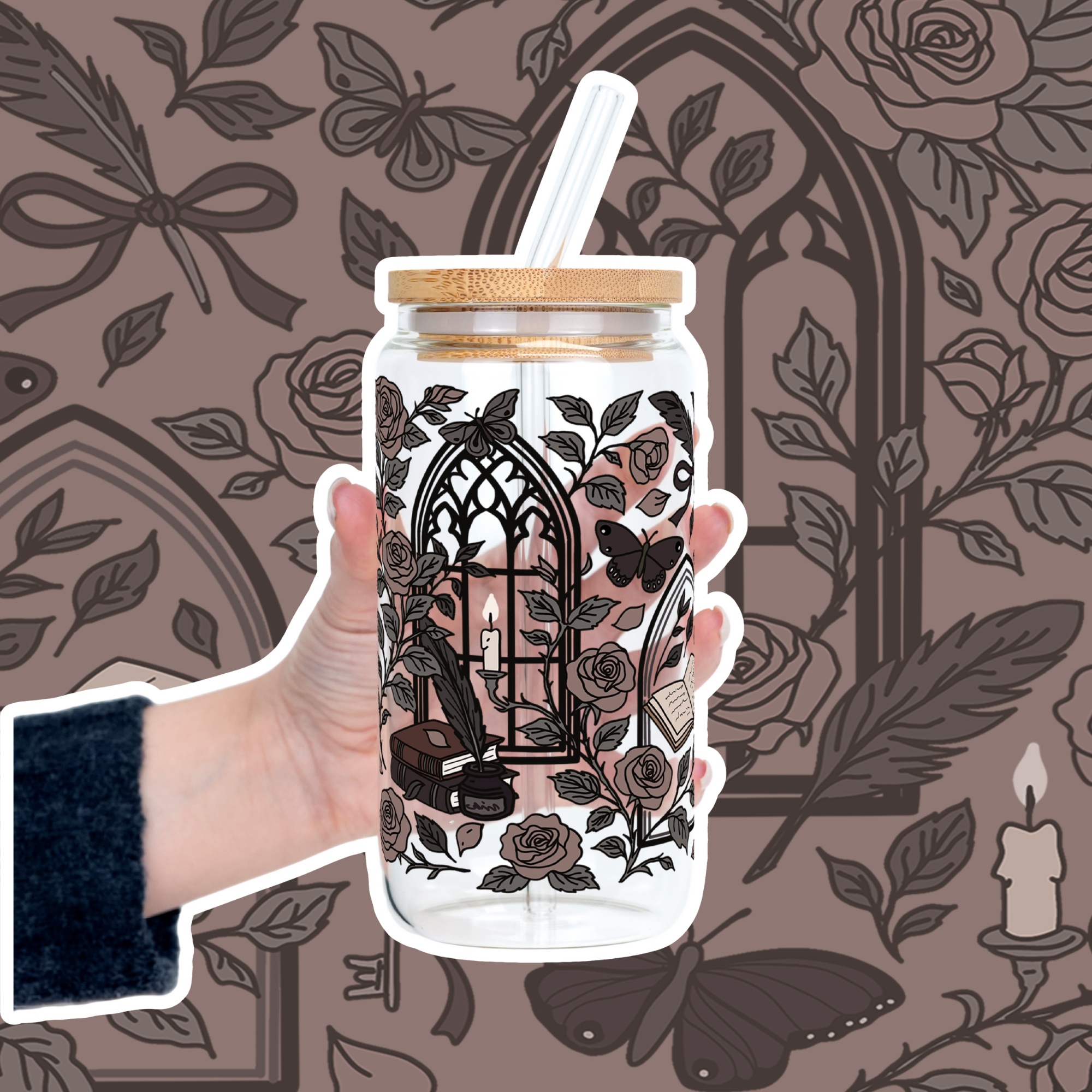 Dark Academia Cup With Lid & Straw