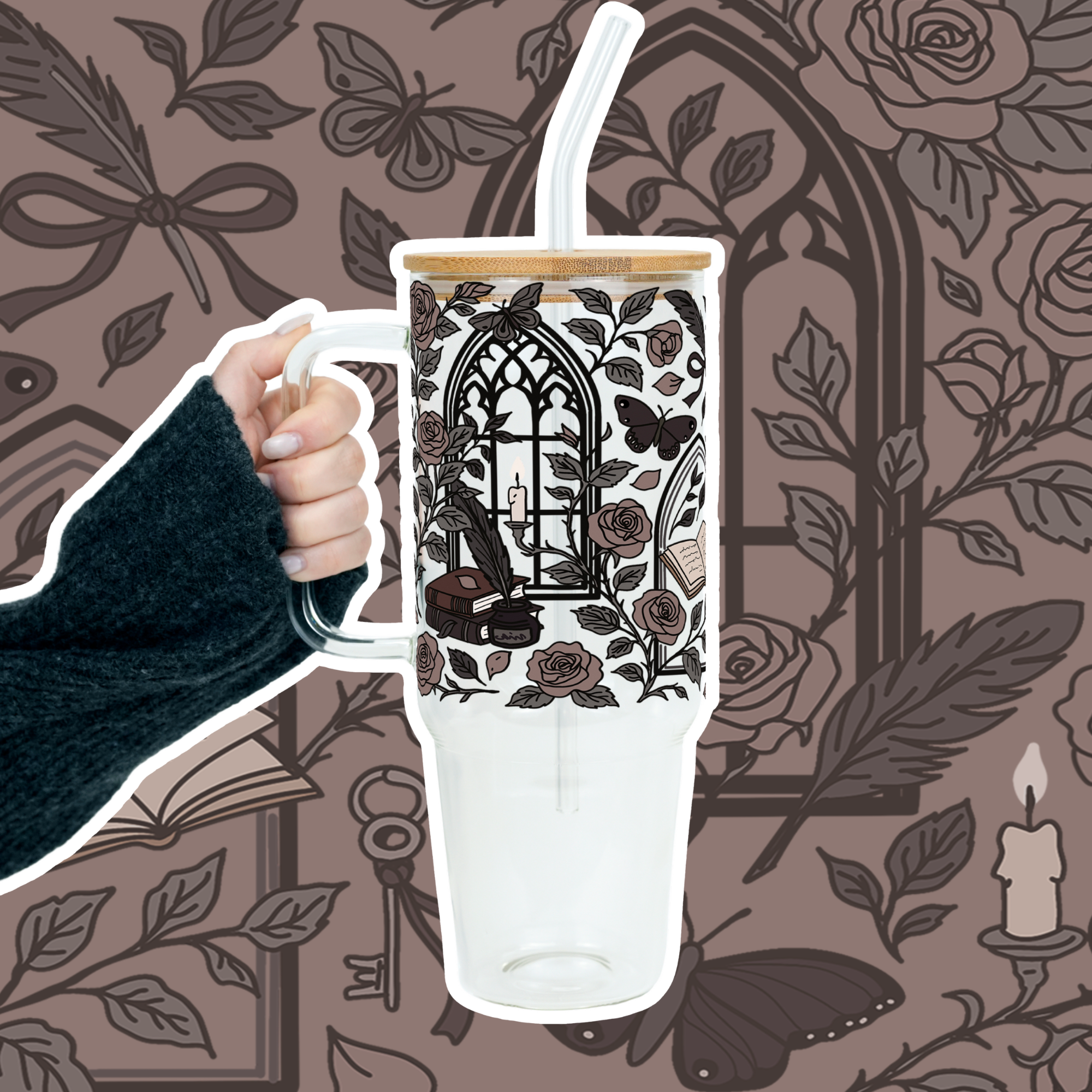 Dark Academia Tumbler With Lid & Straw