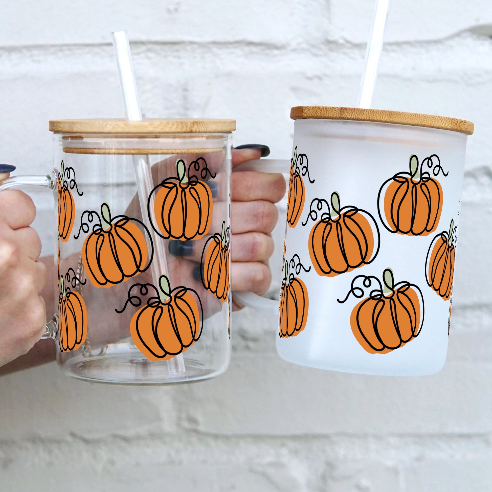 Fall Pumpkin 17oz Glass Mug With Lid and Straw - Sip Sip Hooray