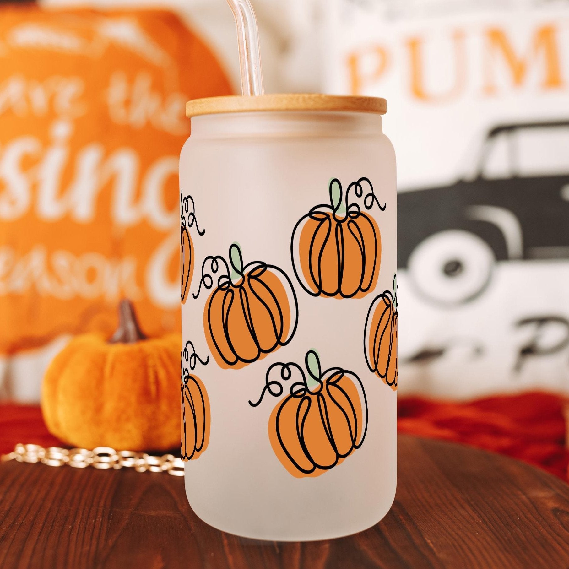 Fall Pumpkins Cup With Lid and Straw - Sip Sip Hooray