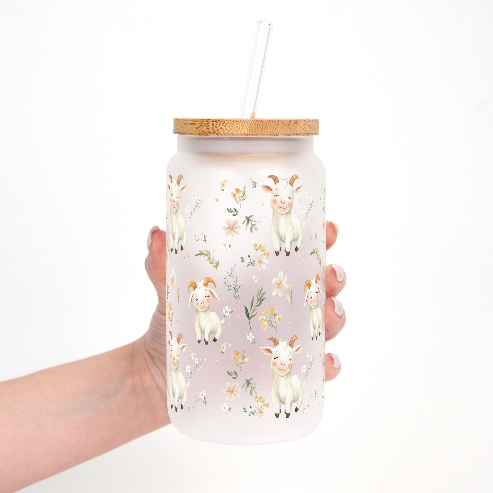 Floral Cute Goats Cup With Lid and Straw - Sip Sip Hooray