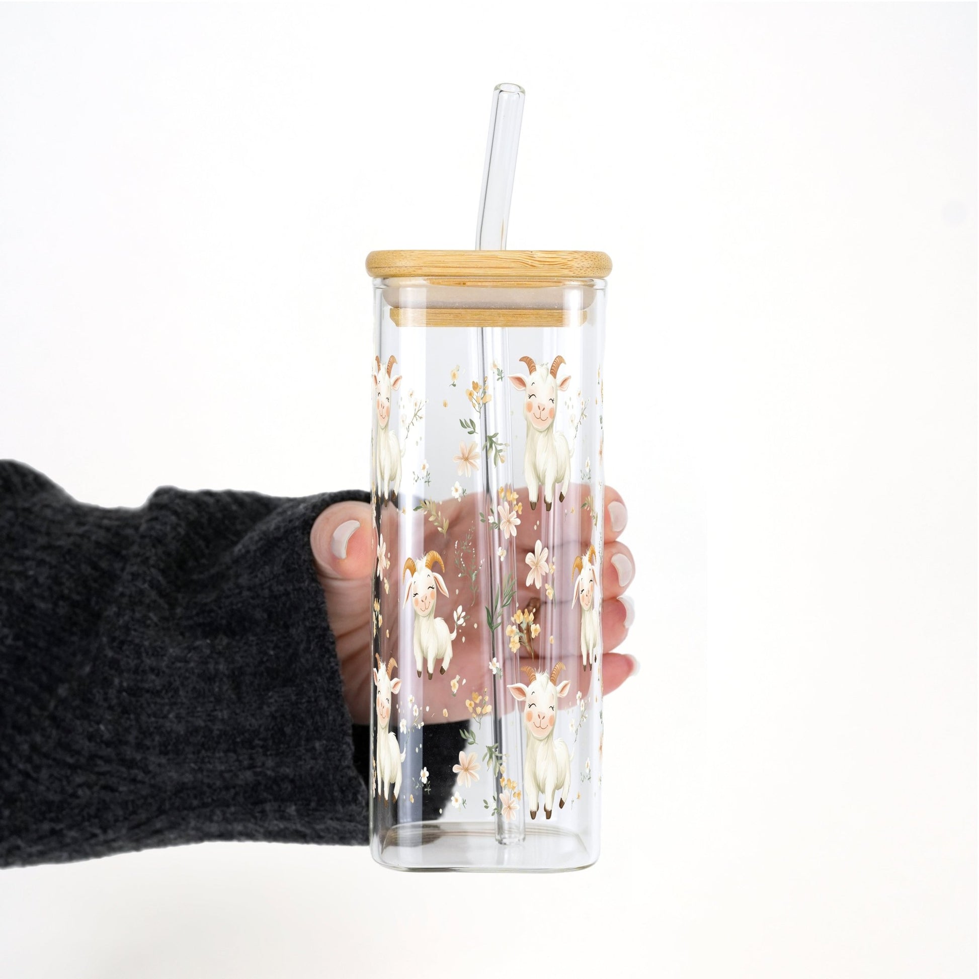 Floral Cute Goats Cup With Lid and Straw - Sip Sip Hooray
