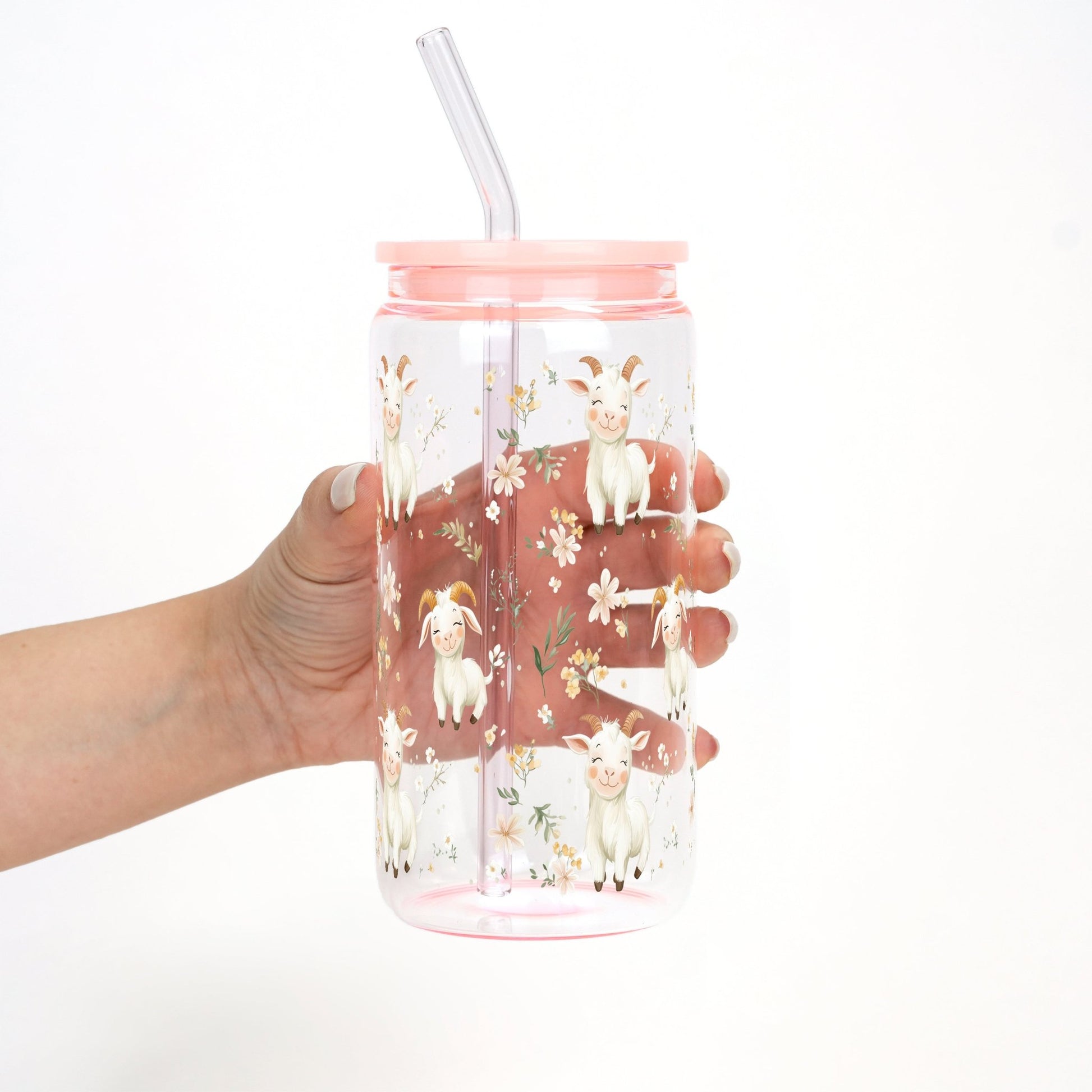 Floral Cute Goats Cup With Lid and Straw - Sip Sip Hooray