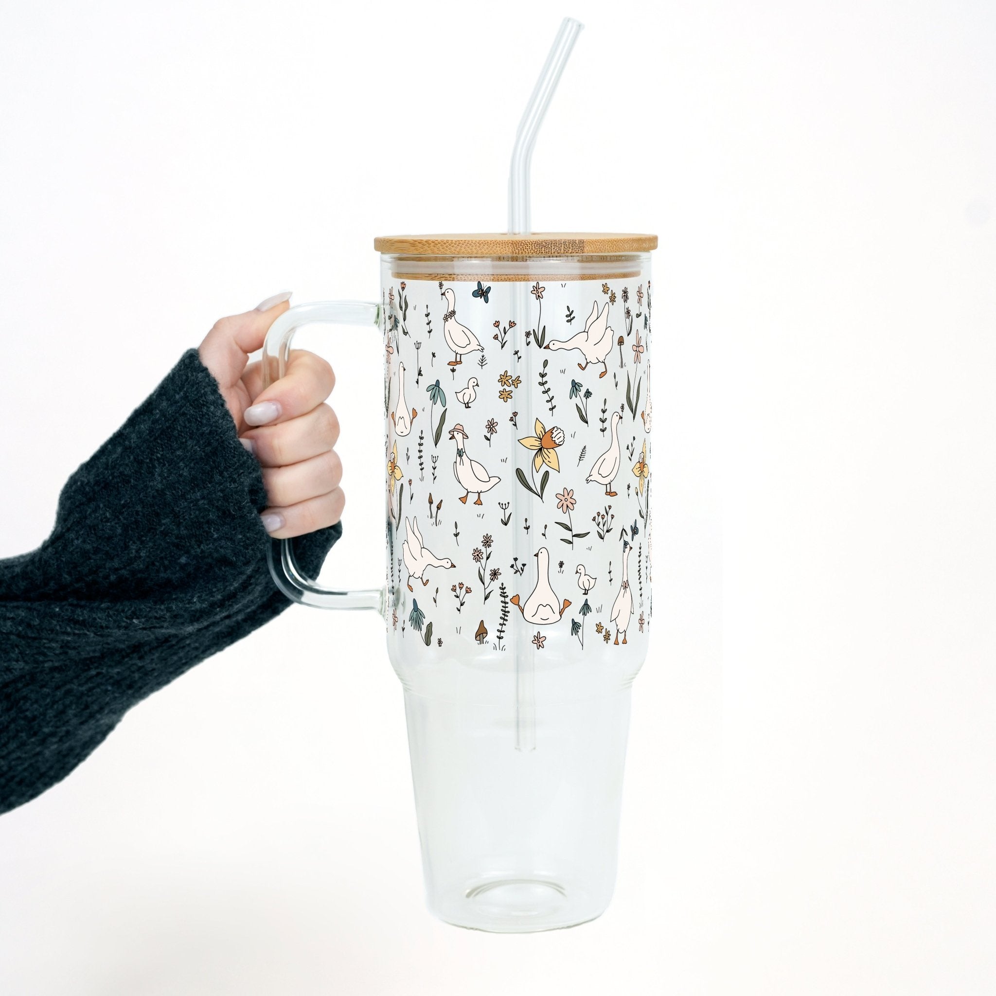 Floral Geese 40oz Tumbler With Handle Lid and Straw - Sip Sip Hooray