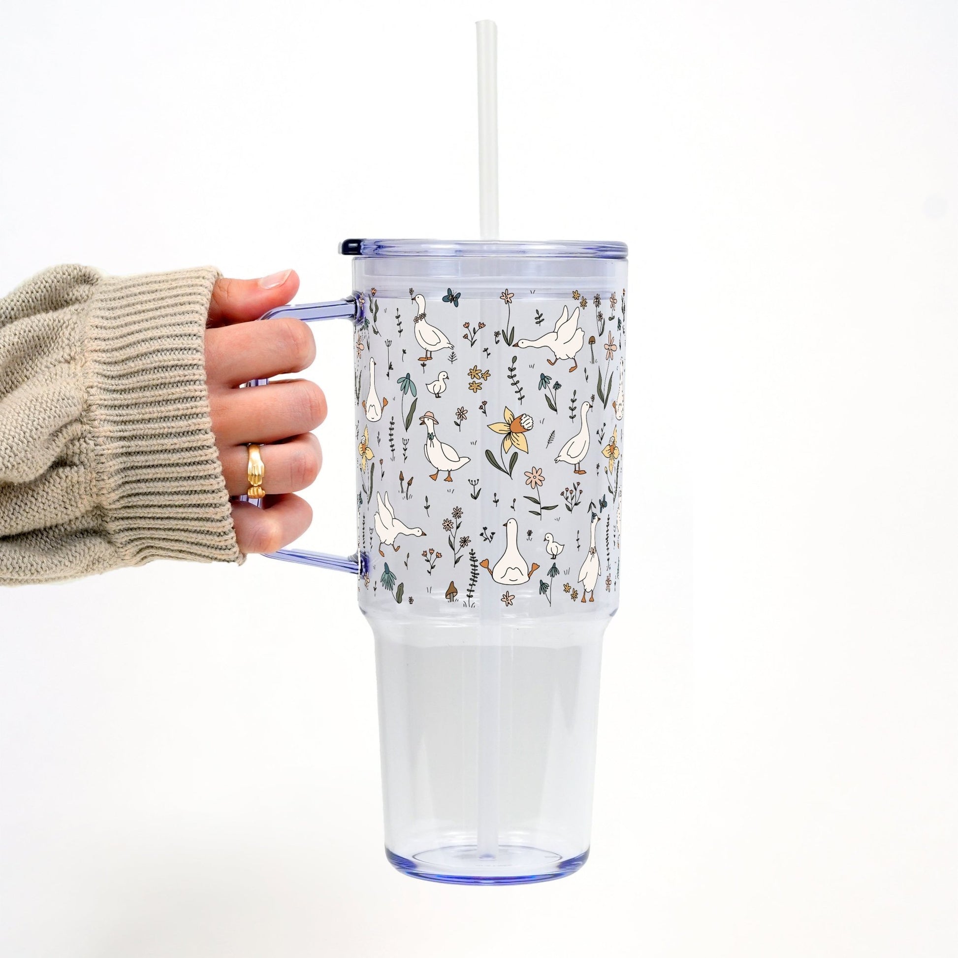 Floral Geese 40oz Tumbler With Handle Lid and Straw - Sip Sip Hooray