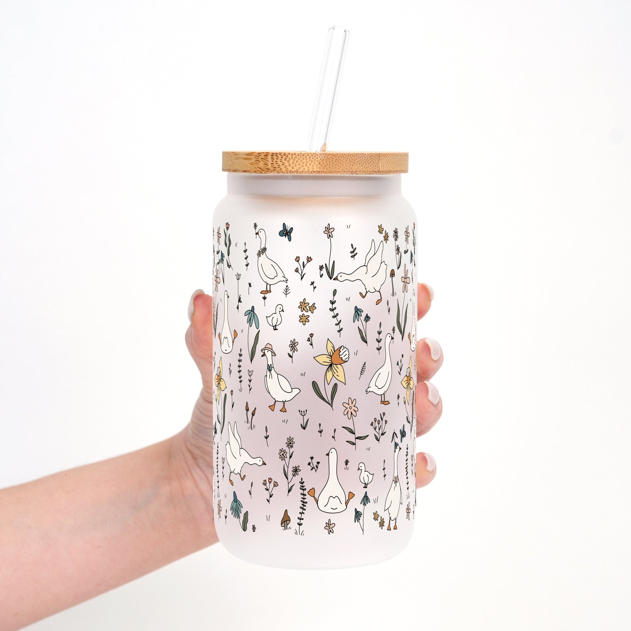 Floral Geese Cup With Lid and Straw - Sip Sip Hooray