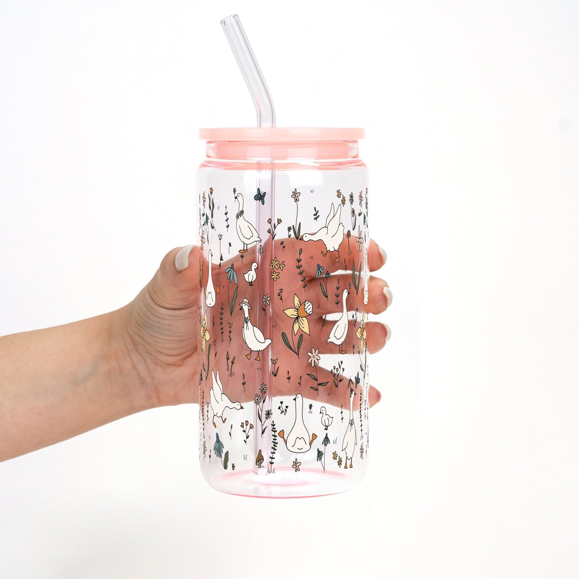 Floral Geese Cup With Lid and Straw - Sip Sip Hooray