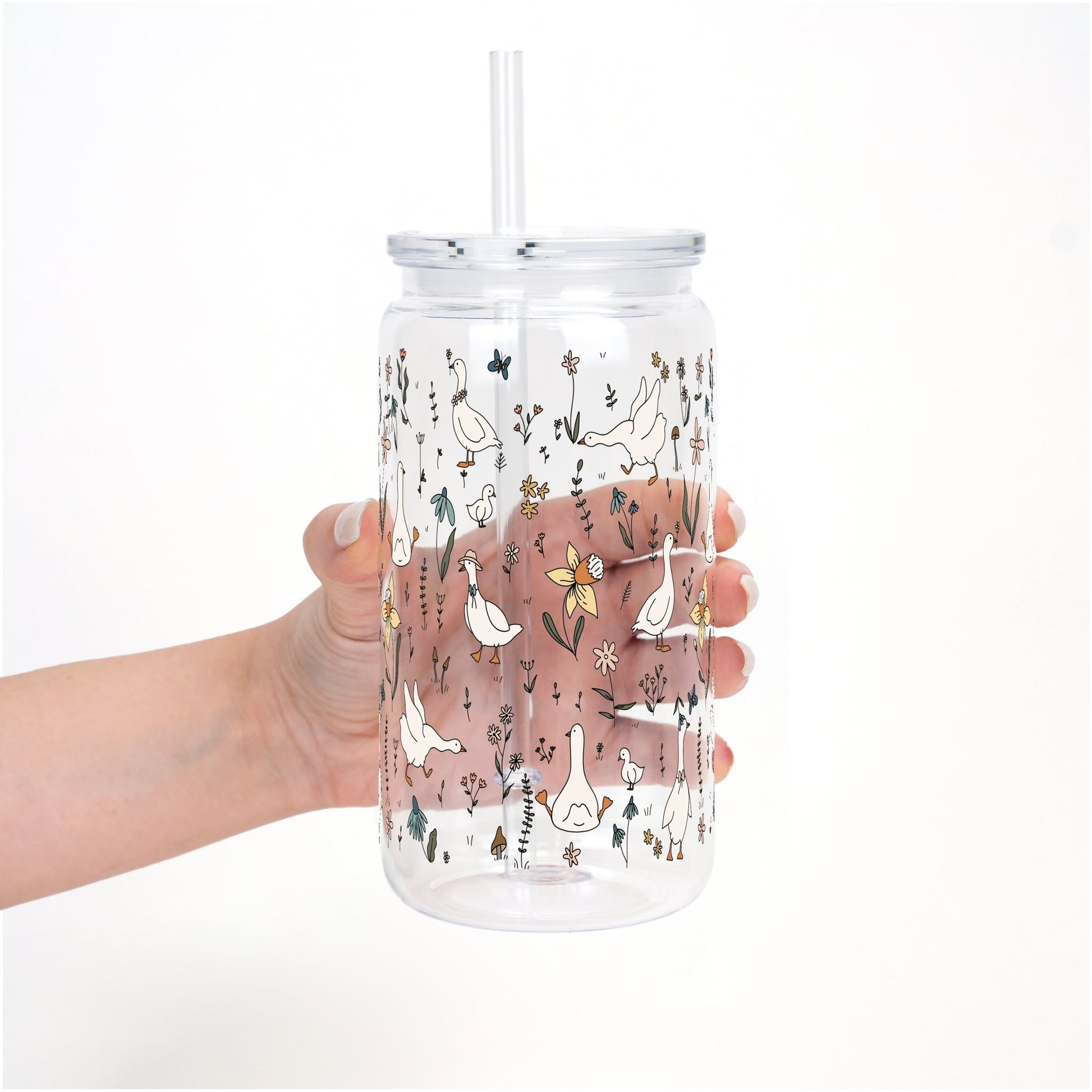 Floral Geese Cup With Lid and Straw - Sip Sip Hooray