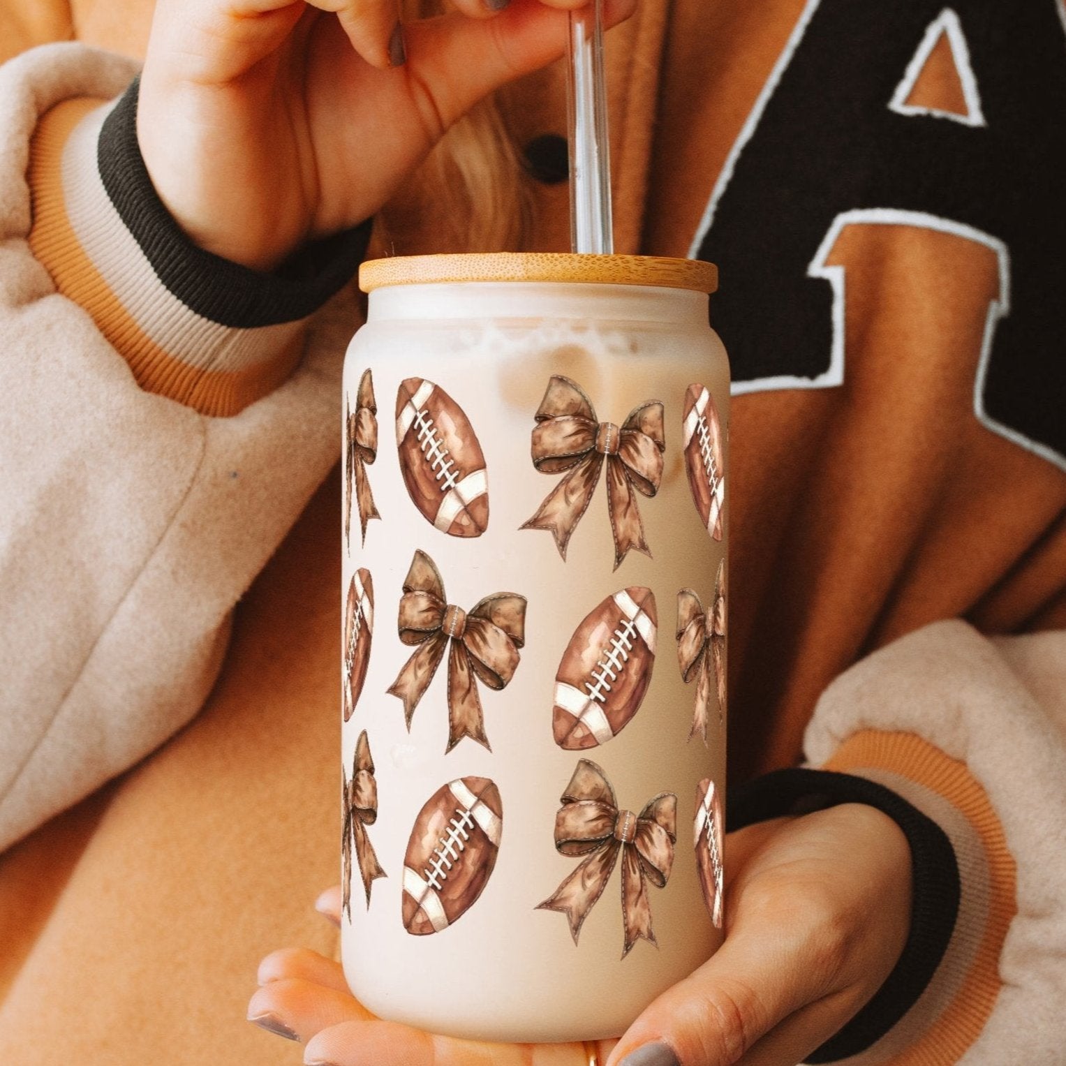 Football + Bows Cup With Lid and Straw - Sip Sip Hooray