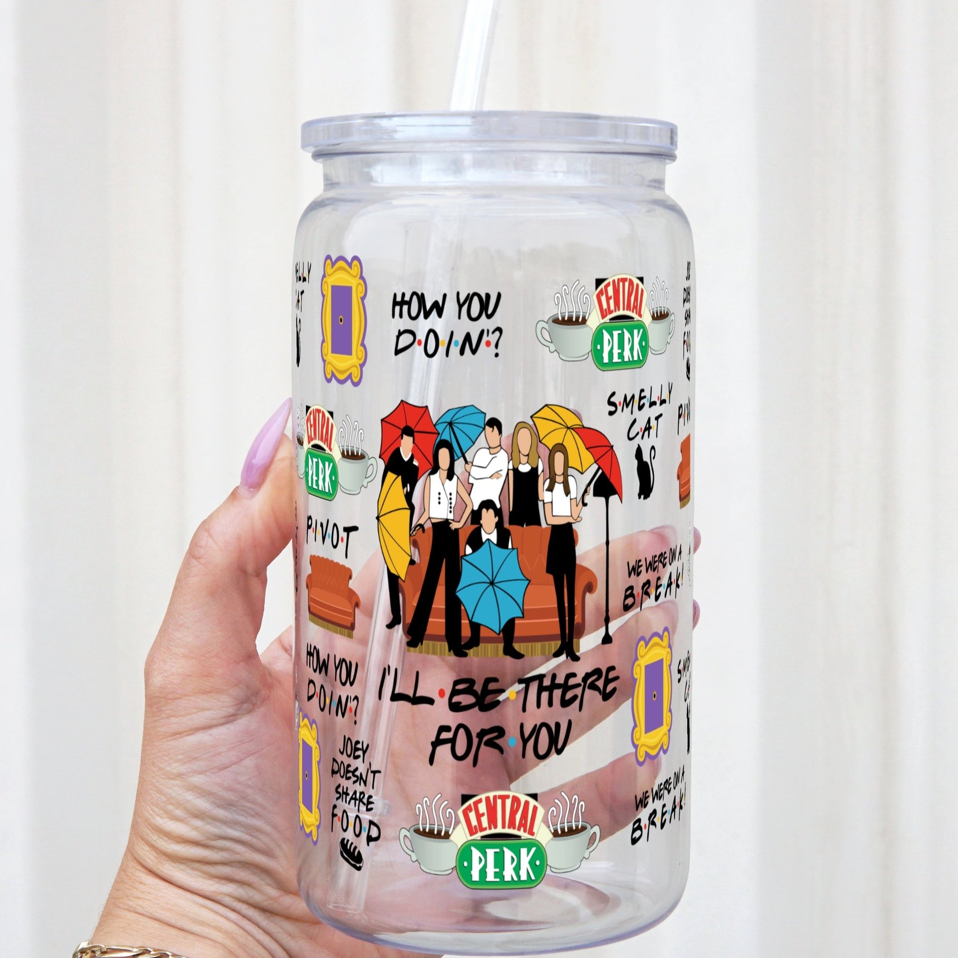 Friends Themed Cup with Lid and Straw - Sip Sip Hooray