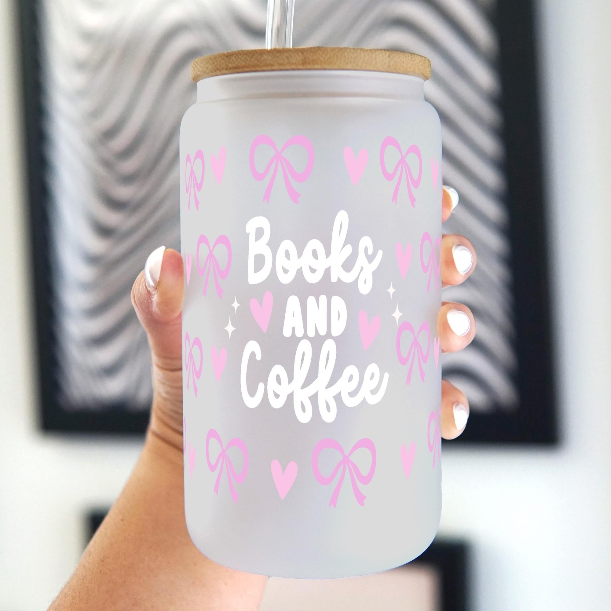 Coquette Books + Coffee Glass Can Cup With Lid and Straw