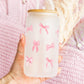 Coquette Pink Bows 16oz Glass Can Cup With Lid and Straw