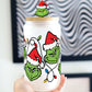 Grinch Inspired Christmas Lights 16oz  Glass Can Cup with Lid and Straw