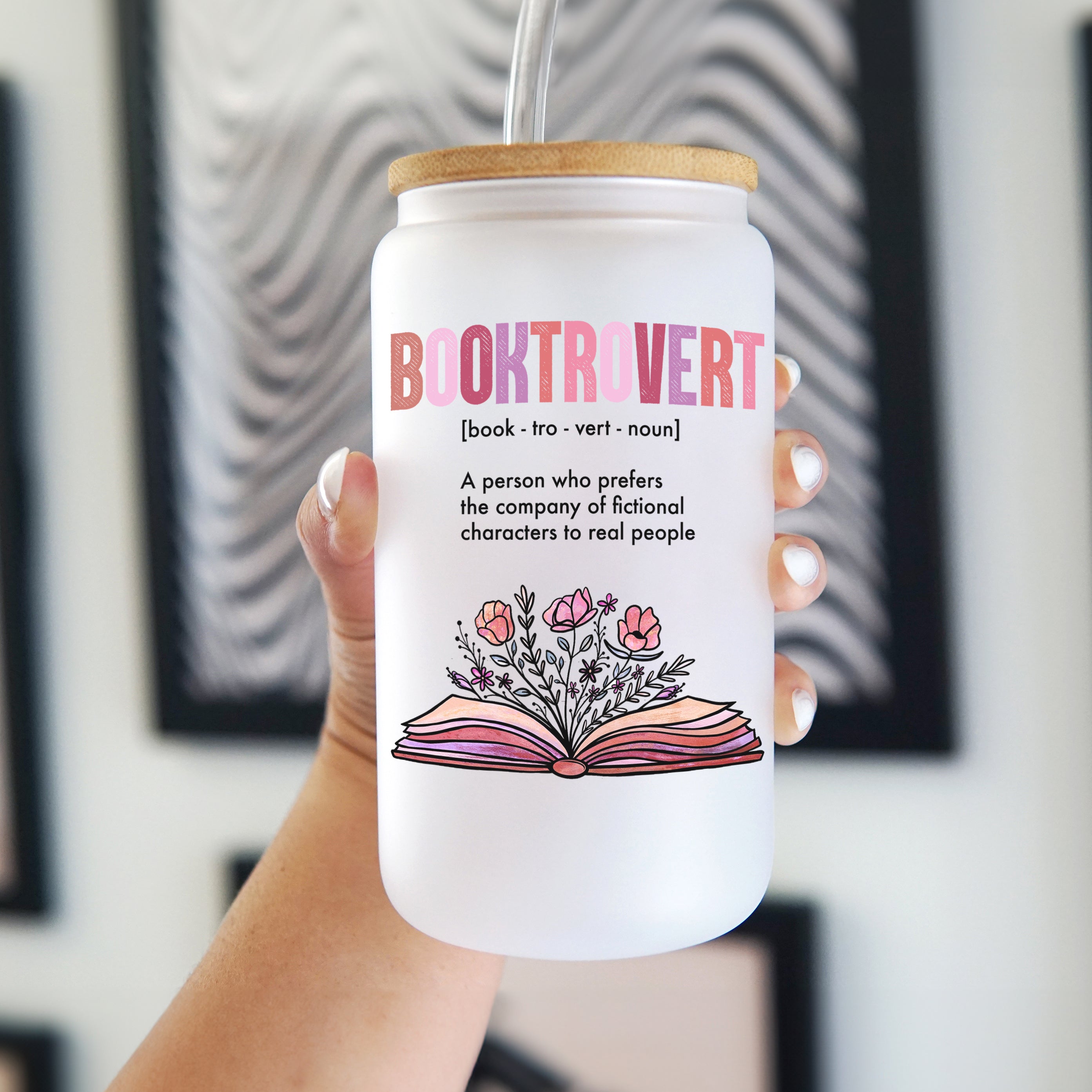 Booktrovert Can Cup With Lid and Straw