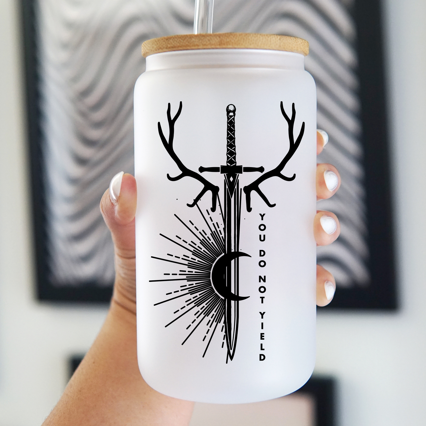 Throne of Glass Inspired Fan Art 16oz Glass Can Cup With Lid and Straw