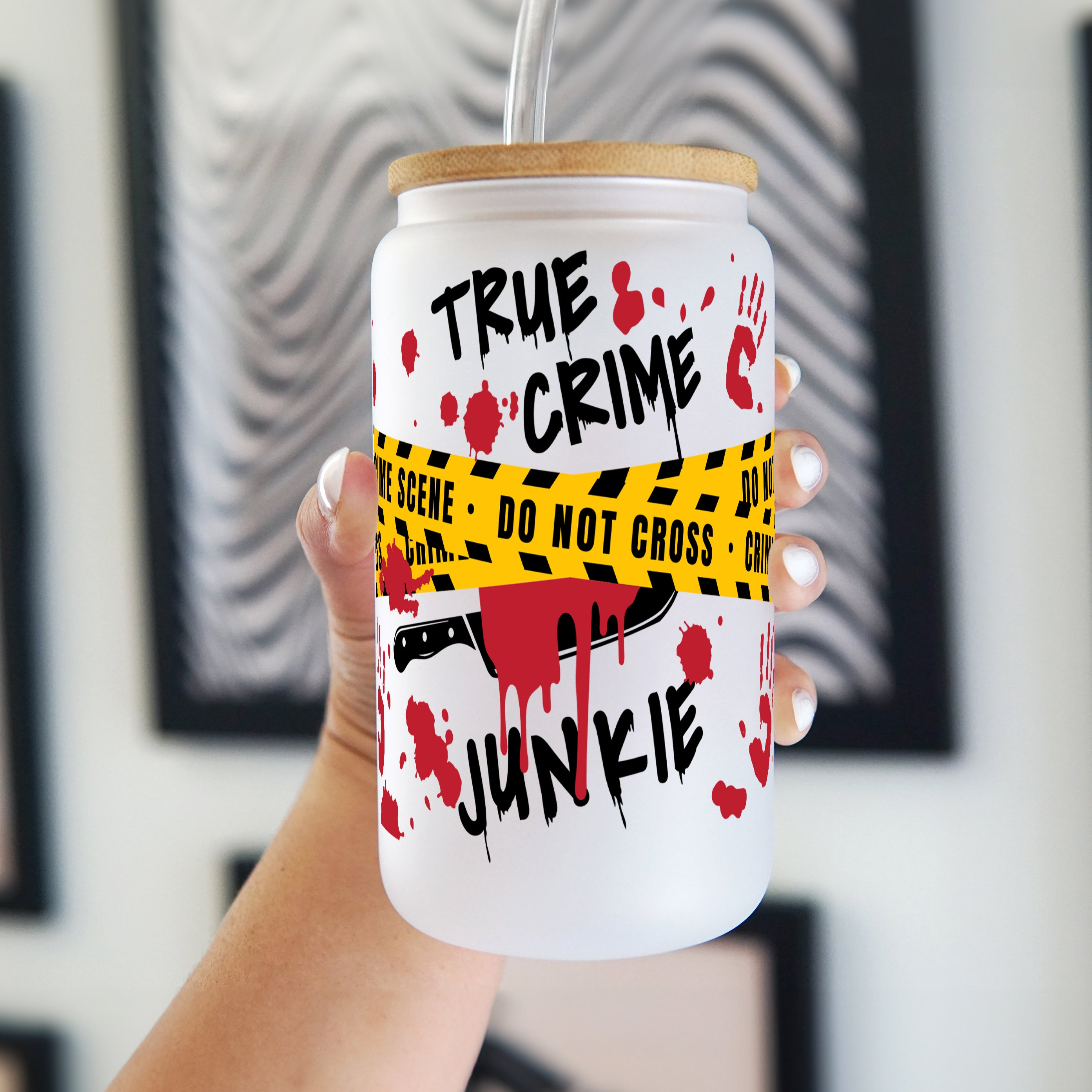 True Crime Junkie Can Cup With Lid and Straw