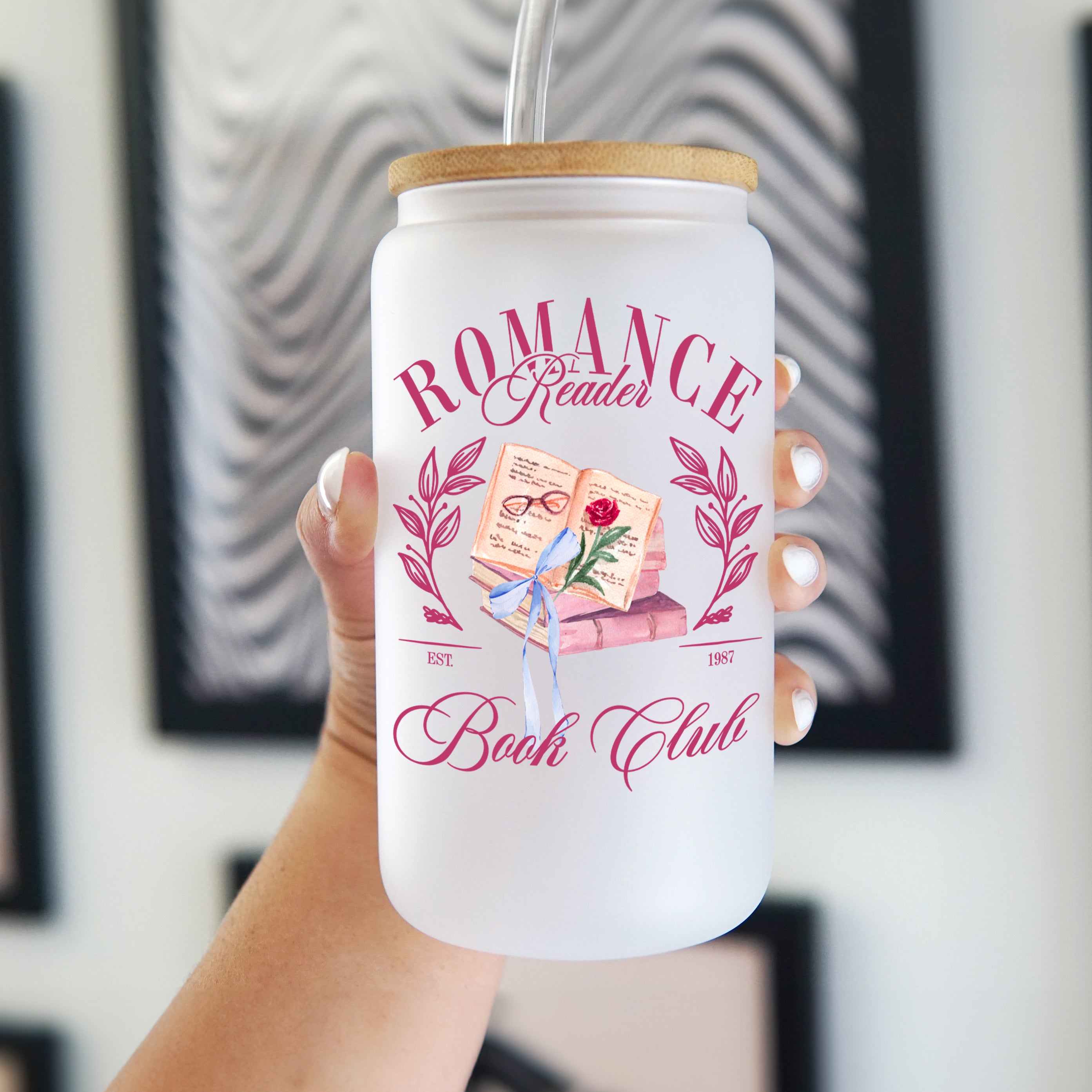 Romance Reader Glass Can Cup With Lid and Straw