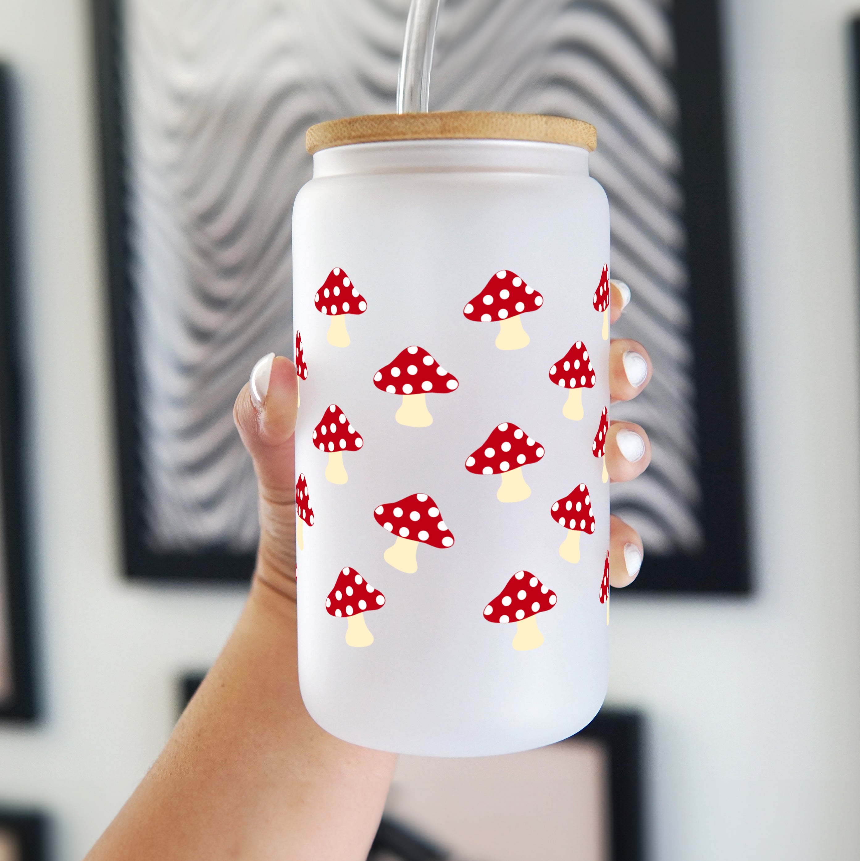 Mushroom Can Cup With Lid and Straw