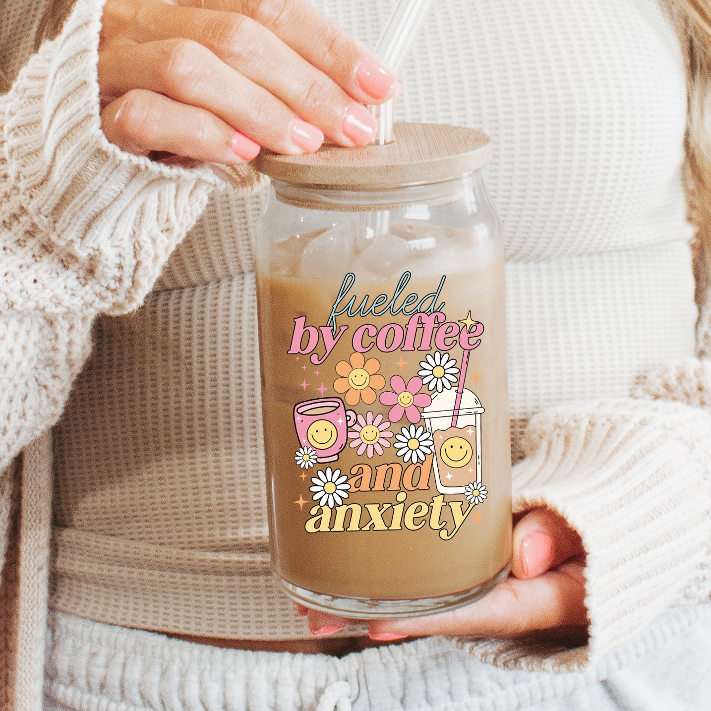 Fueled By Coffee and Anxiety Cup With Lid and Straw - Sip Sip Hooray