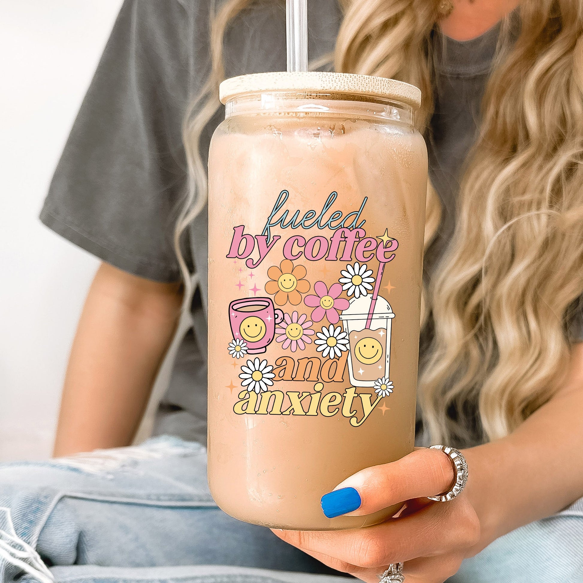 Fueled By Coffee and Anxiety Cup With Lid and Straw - Sip Sip Hooray