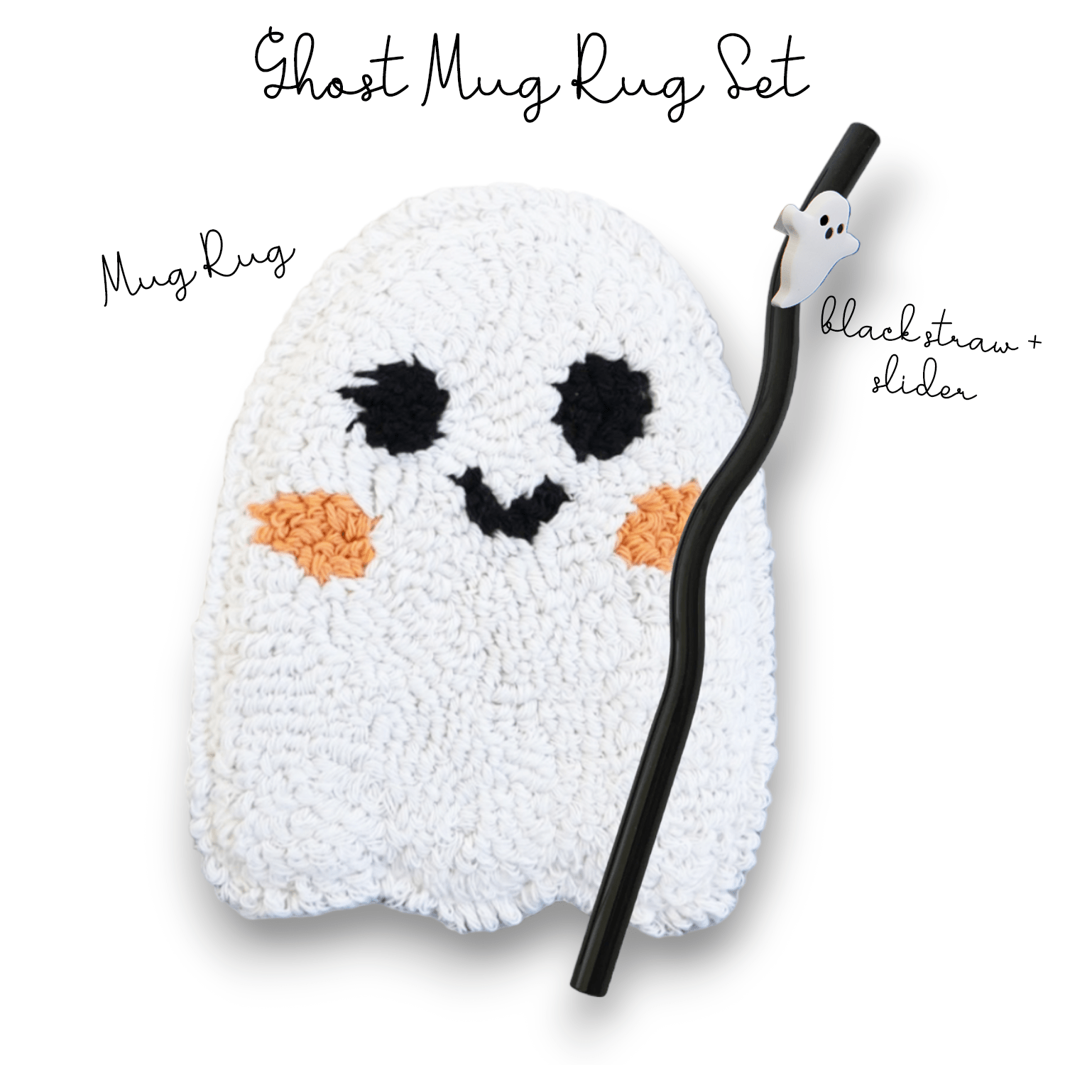 Ghost Mug Rug, Black Squiggle Straw, and Straw Slider Bundle - Sip Sip Hooray