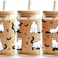 Ghost Cats Halloween 16oz Glass Can with Lid and Straw