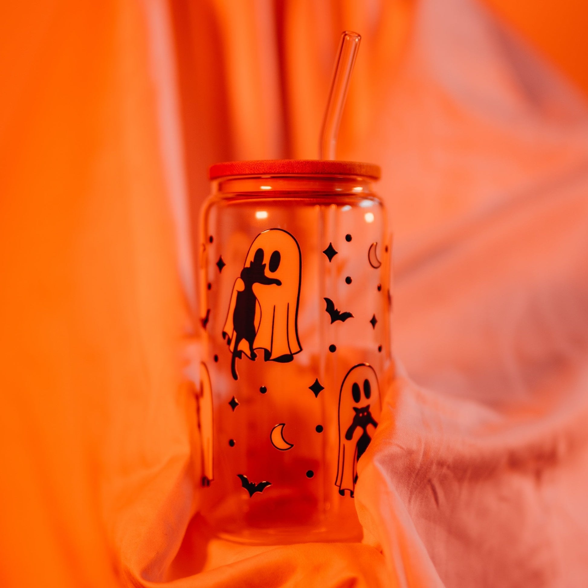 Ghosts Holding Cats Cup With Lid and Straw - Sip Sip Hooray