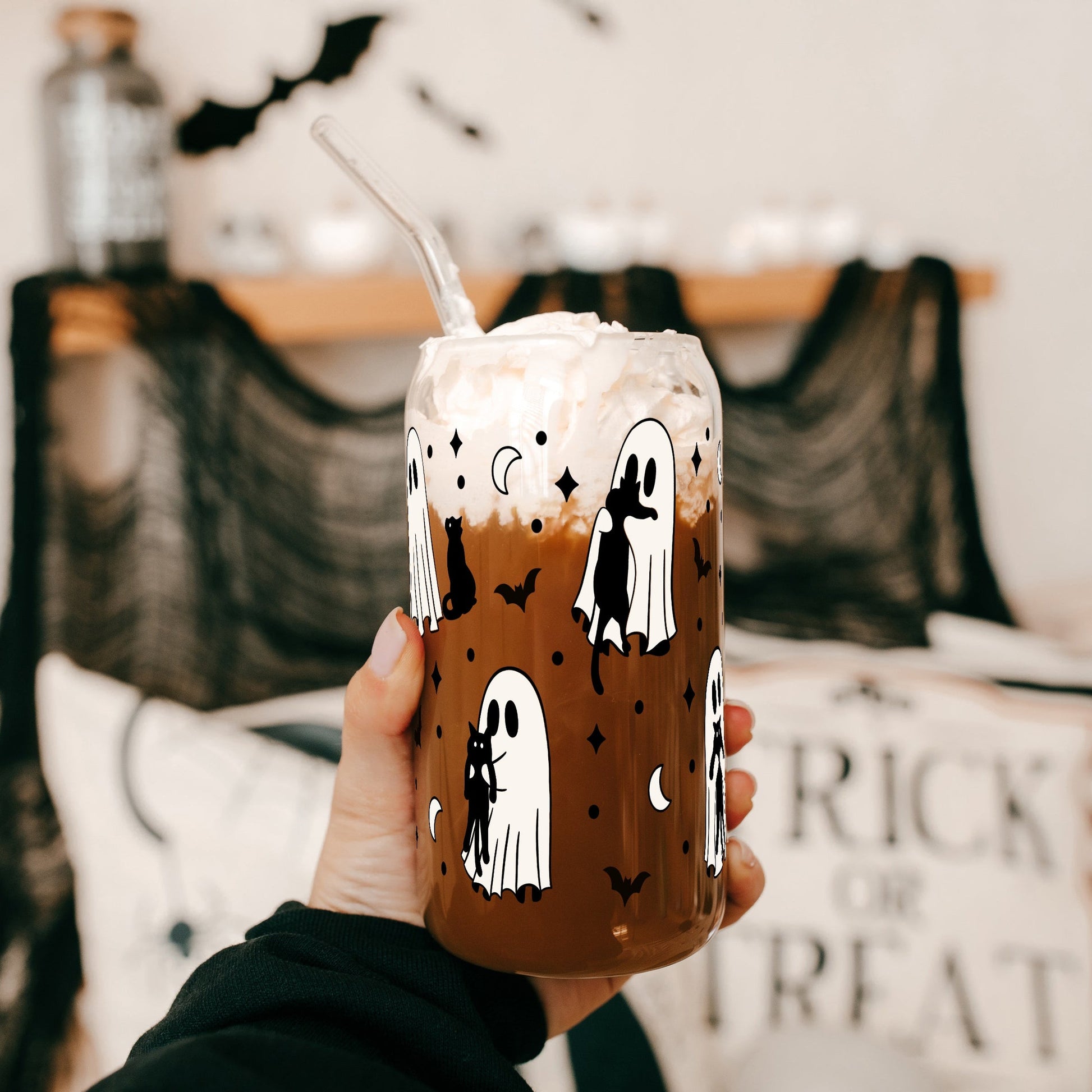 Ghosts Holding Cats Cup With Lid and Straw - Sip Sip Hooray