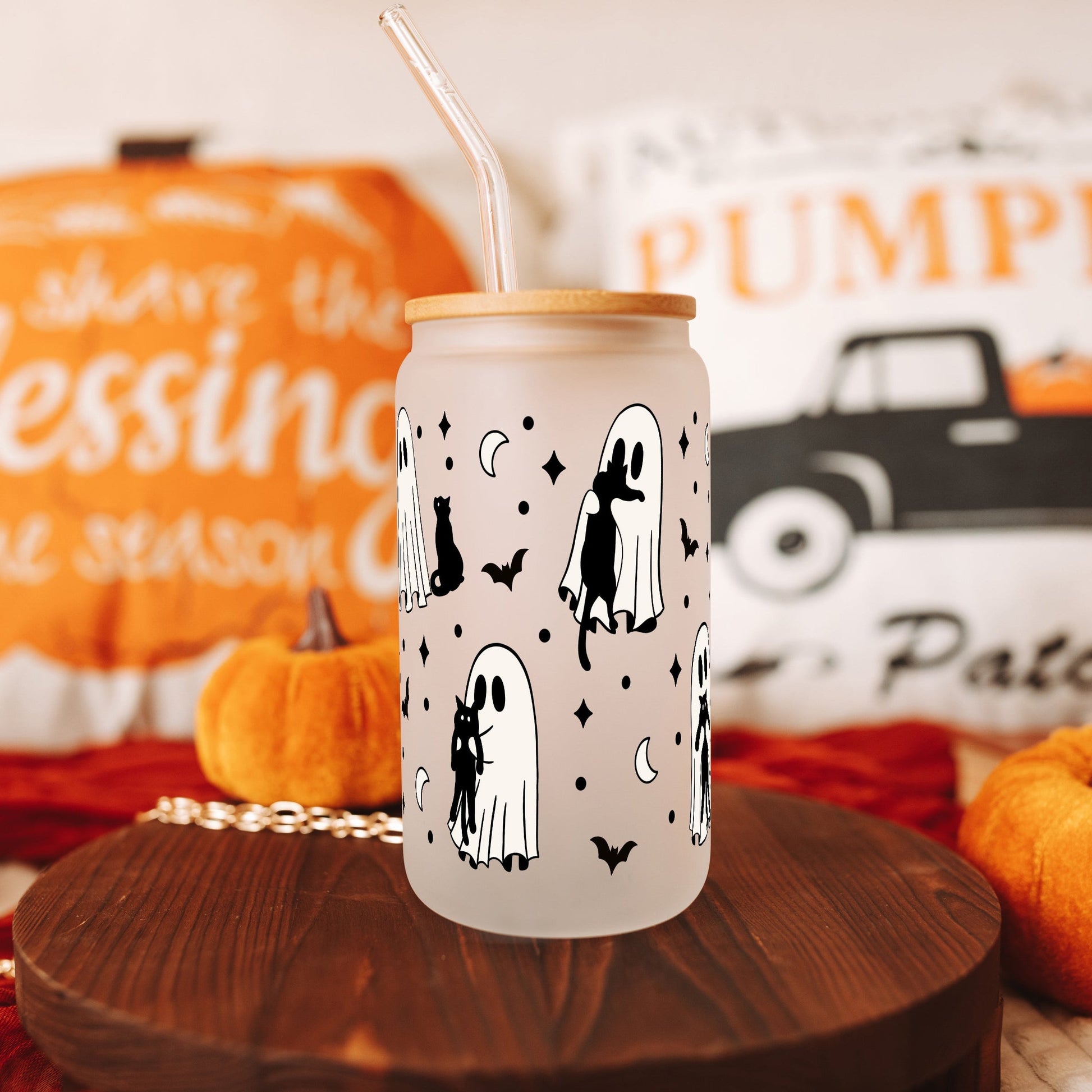 Ghosts Holding Cats Cup With Lid and Straw - Sip Sip Hooray