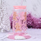 16oz Christmas Glass Can Cup with Pink Lid and Pink Straw