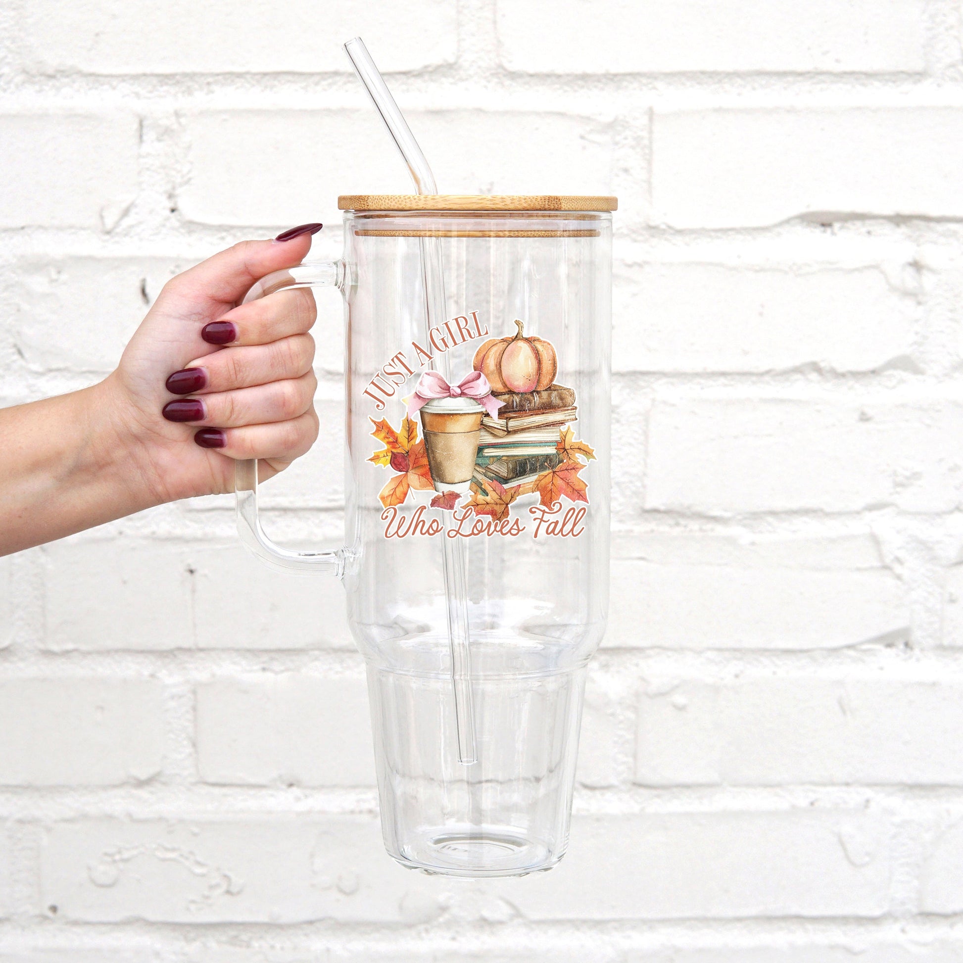 Girl Who Loves Fall 40oz Glass or Plastic Tumbler With Lid and Straw - Sip Sip Hooray