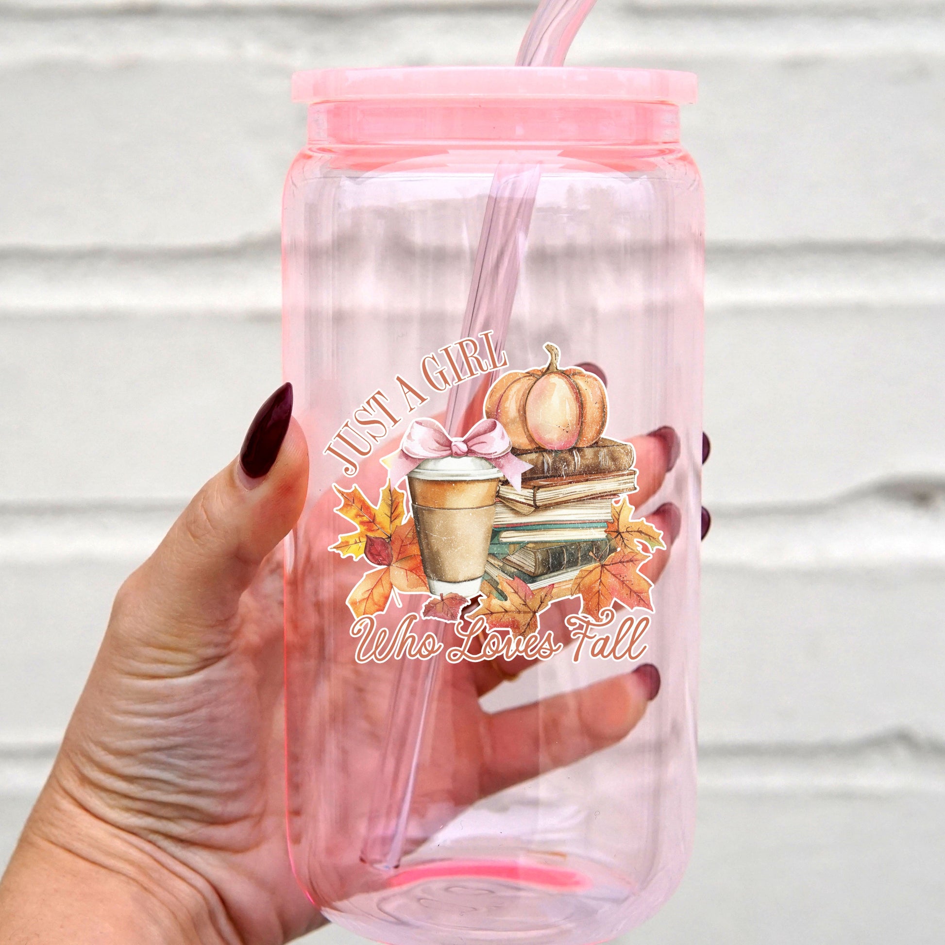 Girl Who Loves Fall Cup With Lid and Straw - Sip Sip Hooray