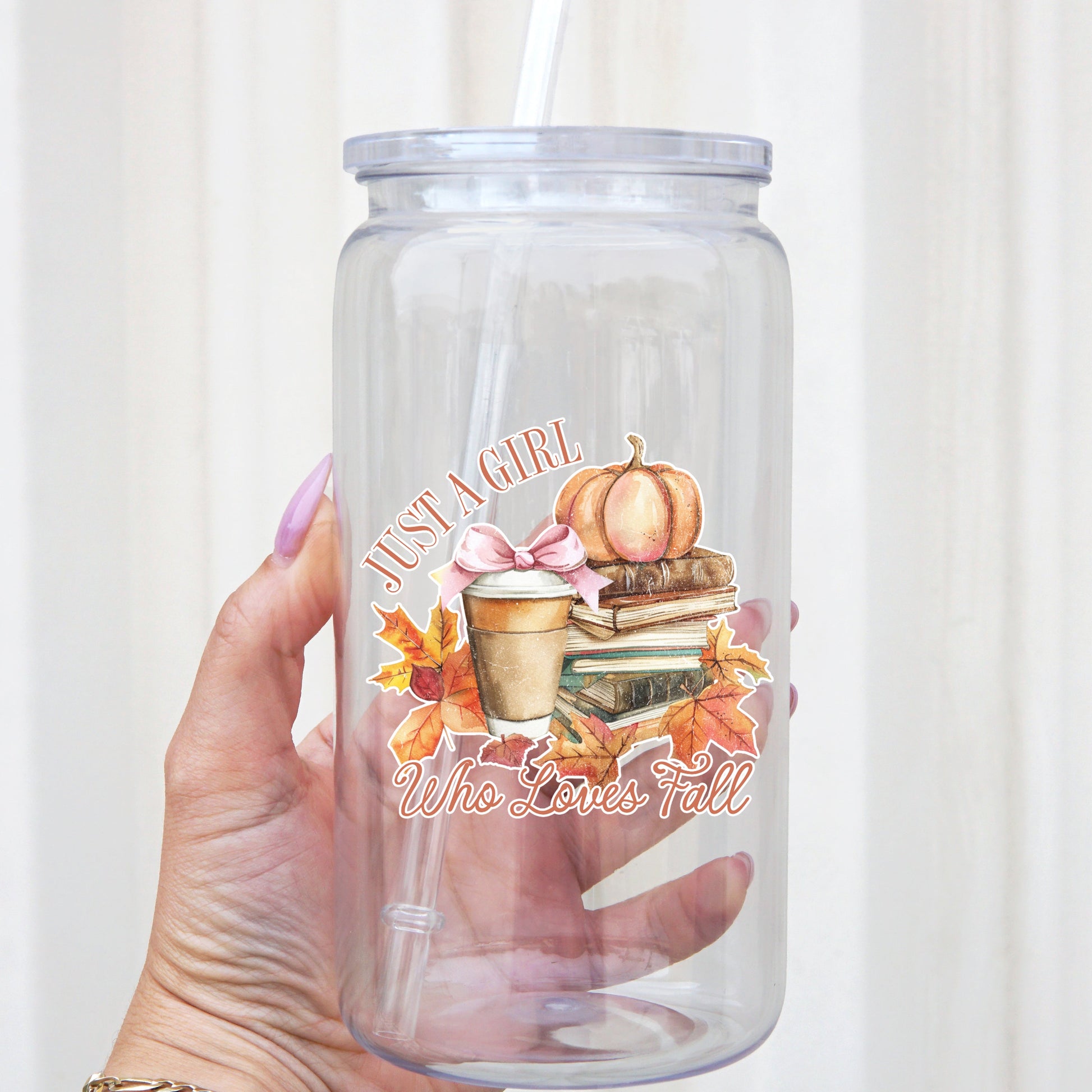 Girl Who Loves Fall Cup With Lid and Straw - Sip Sip Hooray