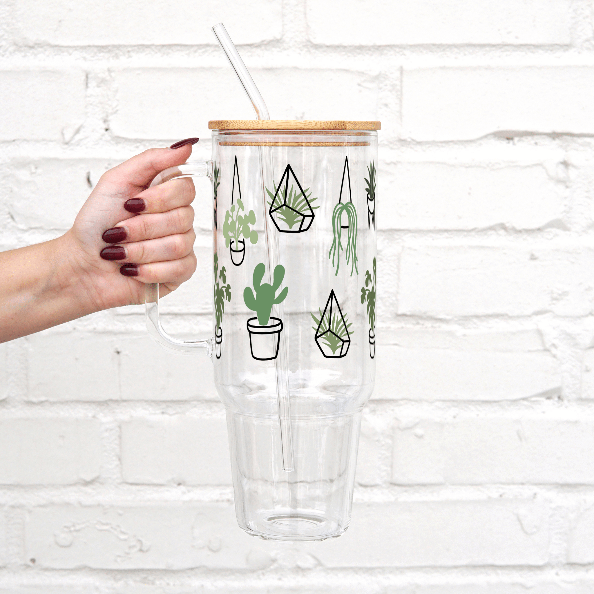 Greenery Plants Tumbler With Lid and Straw