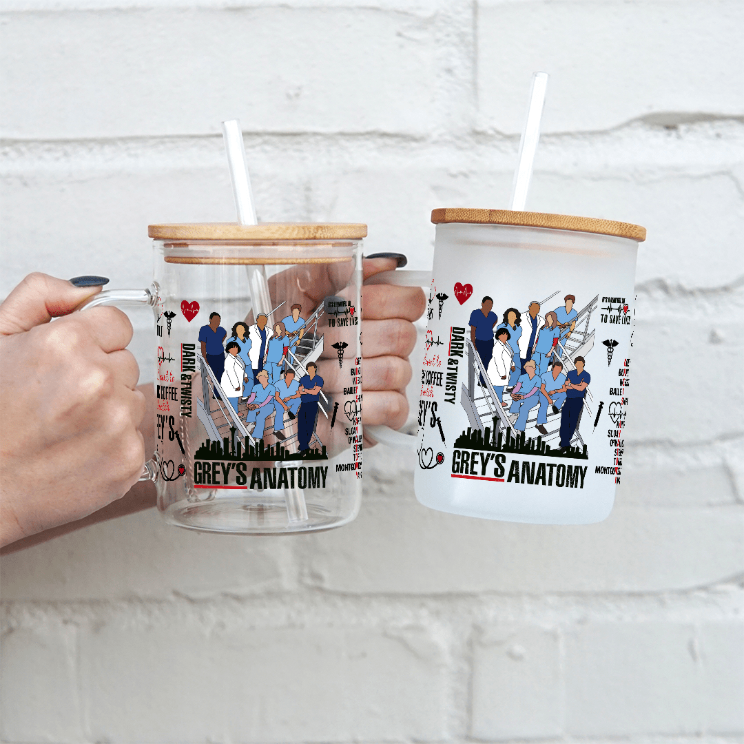 Greys Themed 17oz Glass Mug With Lid and Straw - Sip Sip Hooray