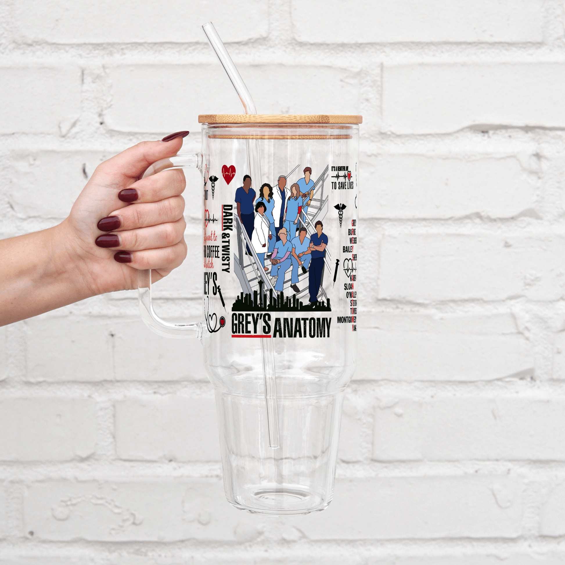 Greys Themed 40oz Glass Tumbler With Lid and Straw - Sip Sip Hooray