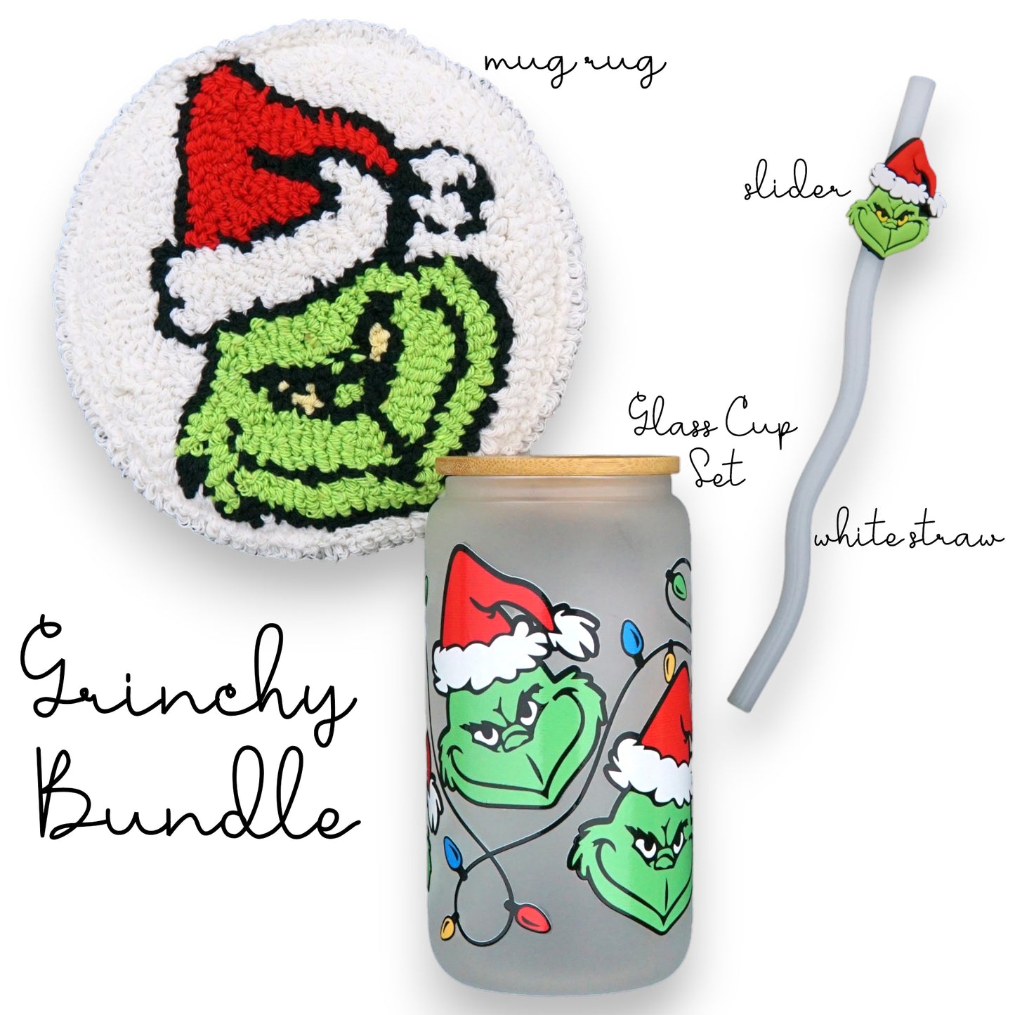 Grinch Christmas Light Can Glass Grinchmas Cup 16 Oz Cup With Bamboo Lid  and Glass Straw 
