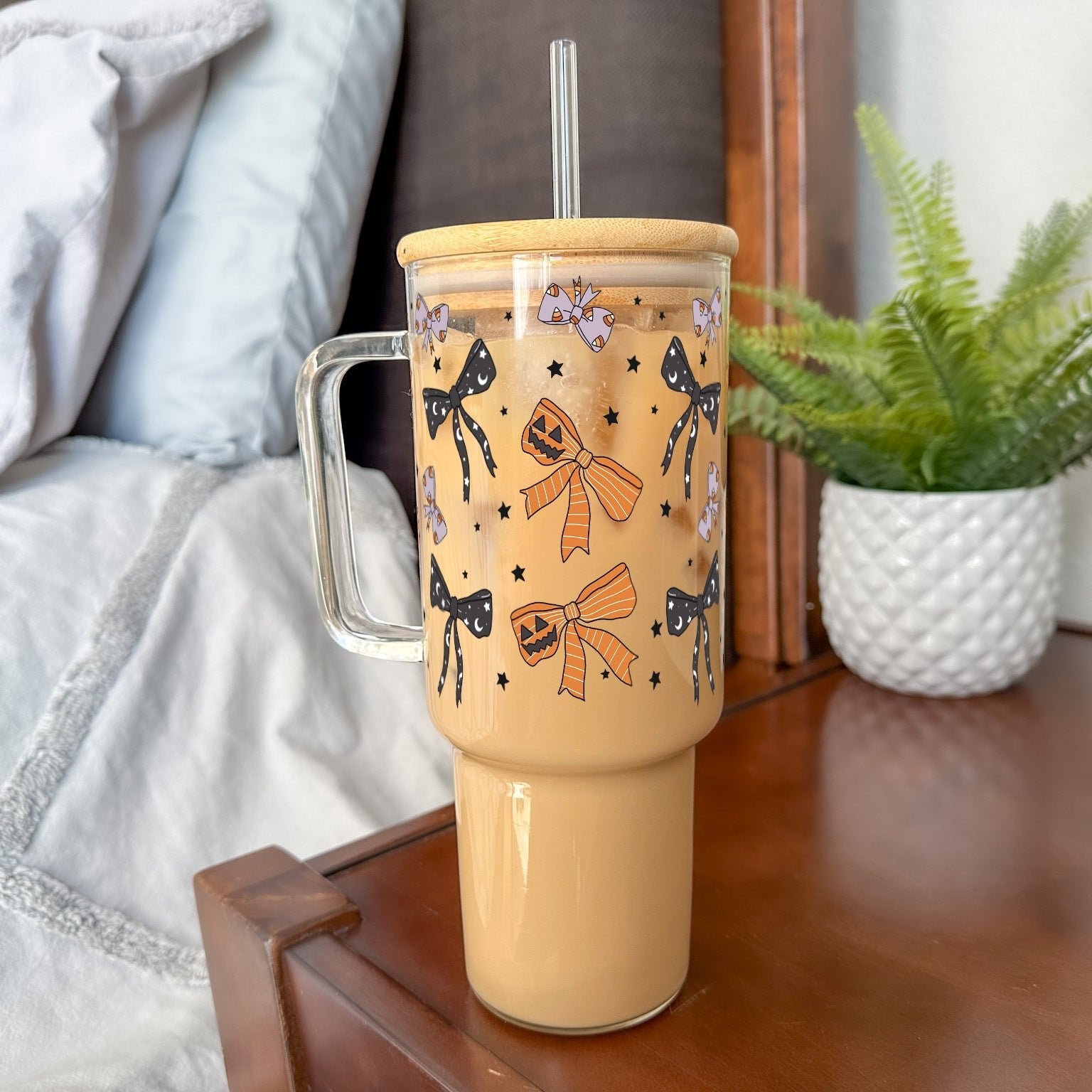 Halloween Bows 40oz Glass or Plastic Tumbler With Lid and Straw - Sip Sip Hooray