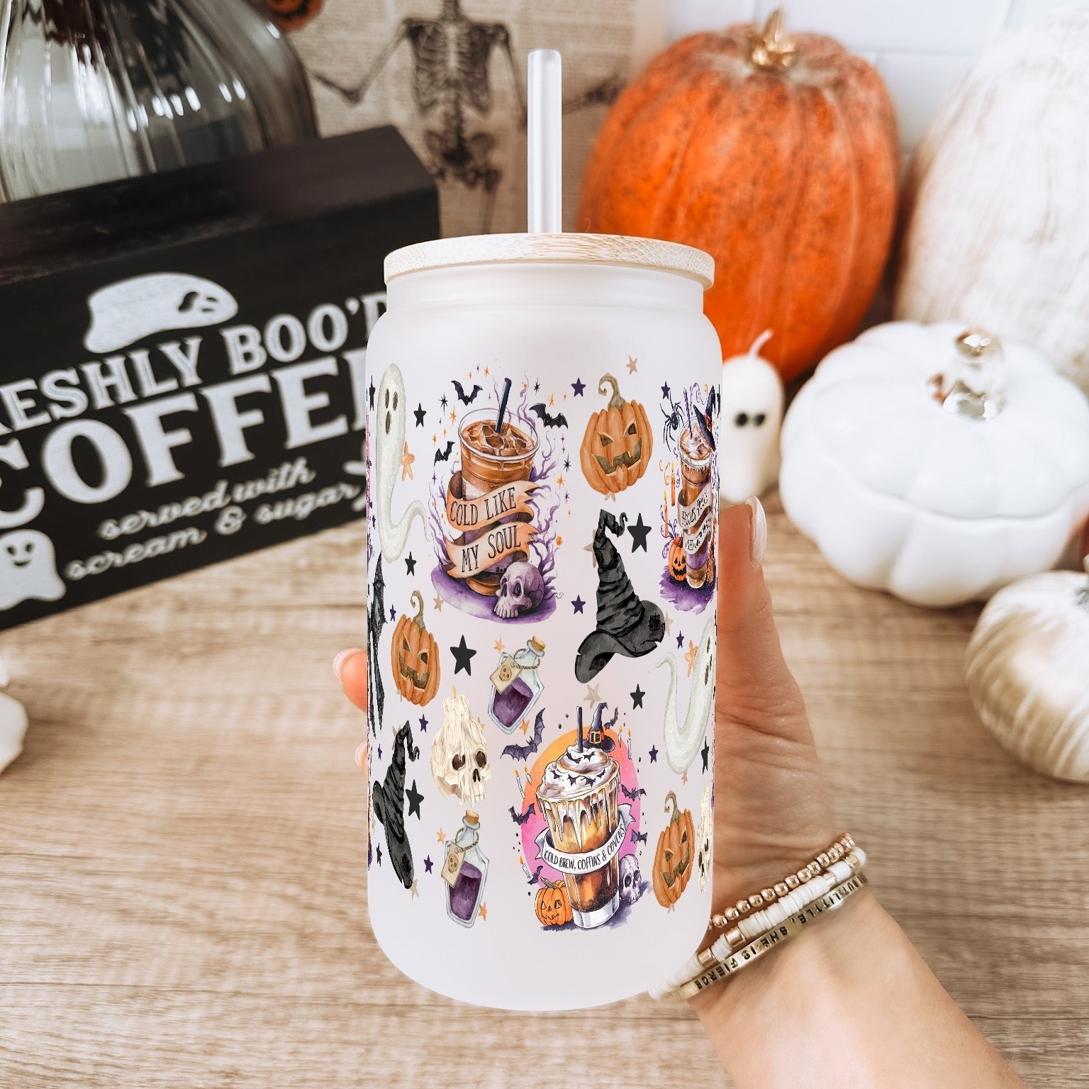 Halloween Fall Coffee Cup With Lid and Straw - Sip Sip Hooray