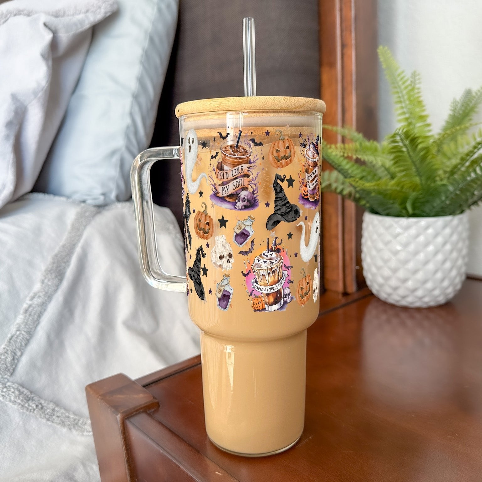 Halloween Fall Coffees 40oz Glass or Plastic Tumbler With Lid and Straw - Sip Sip Hooray