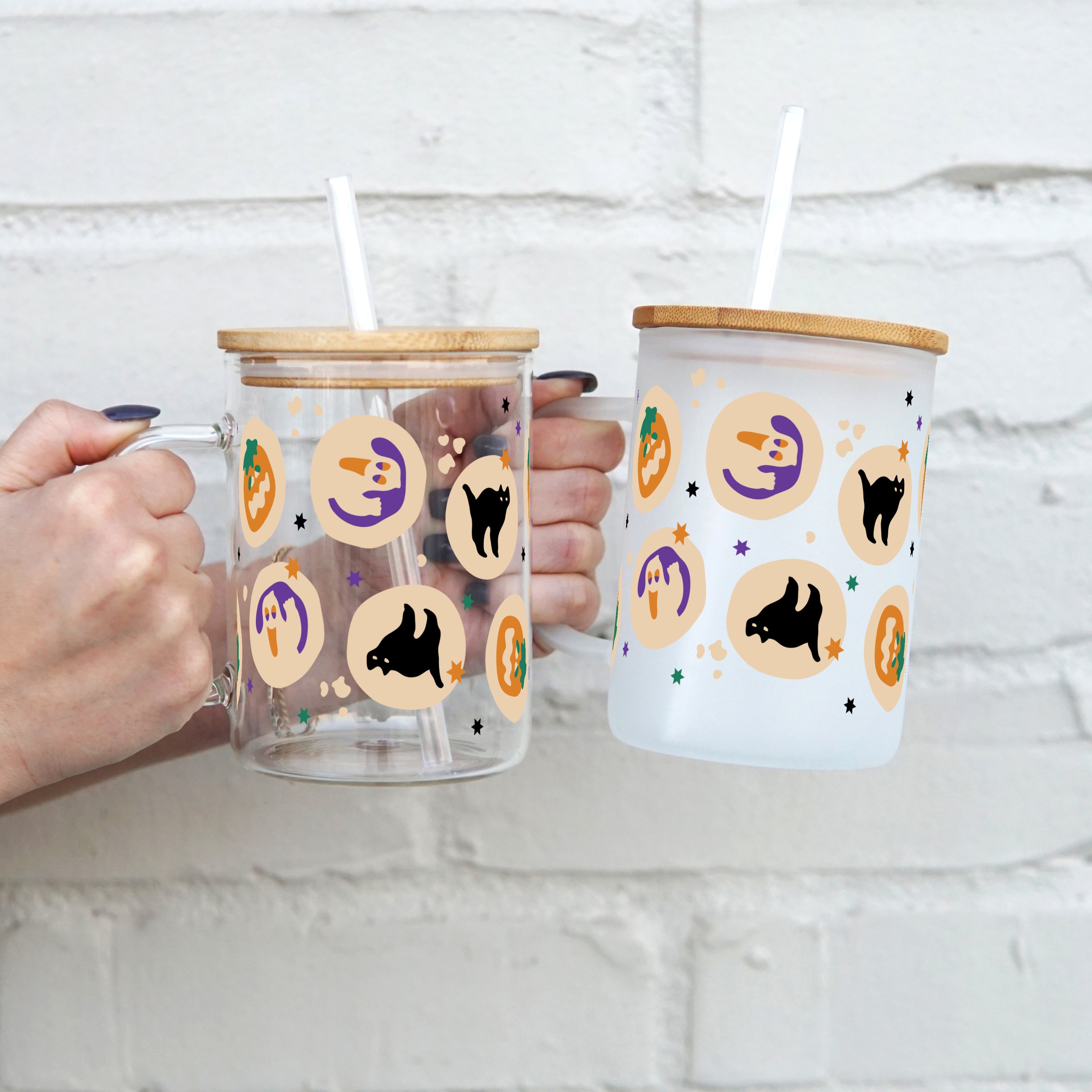Halloween Inspired Cookies 17oz Glass Mug With Lid and Straw - Sip Sip Hooray